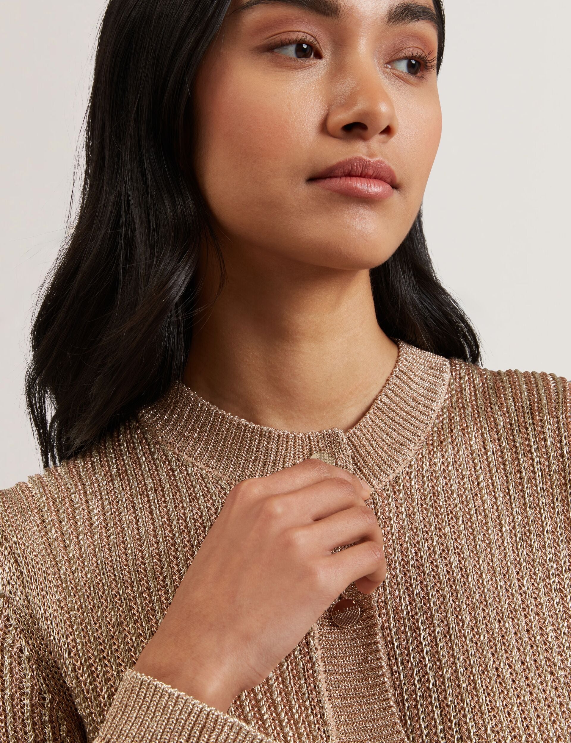 Women MANYA - Metallic Knit Cropped Cardigan - Ted Baker