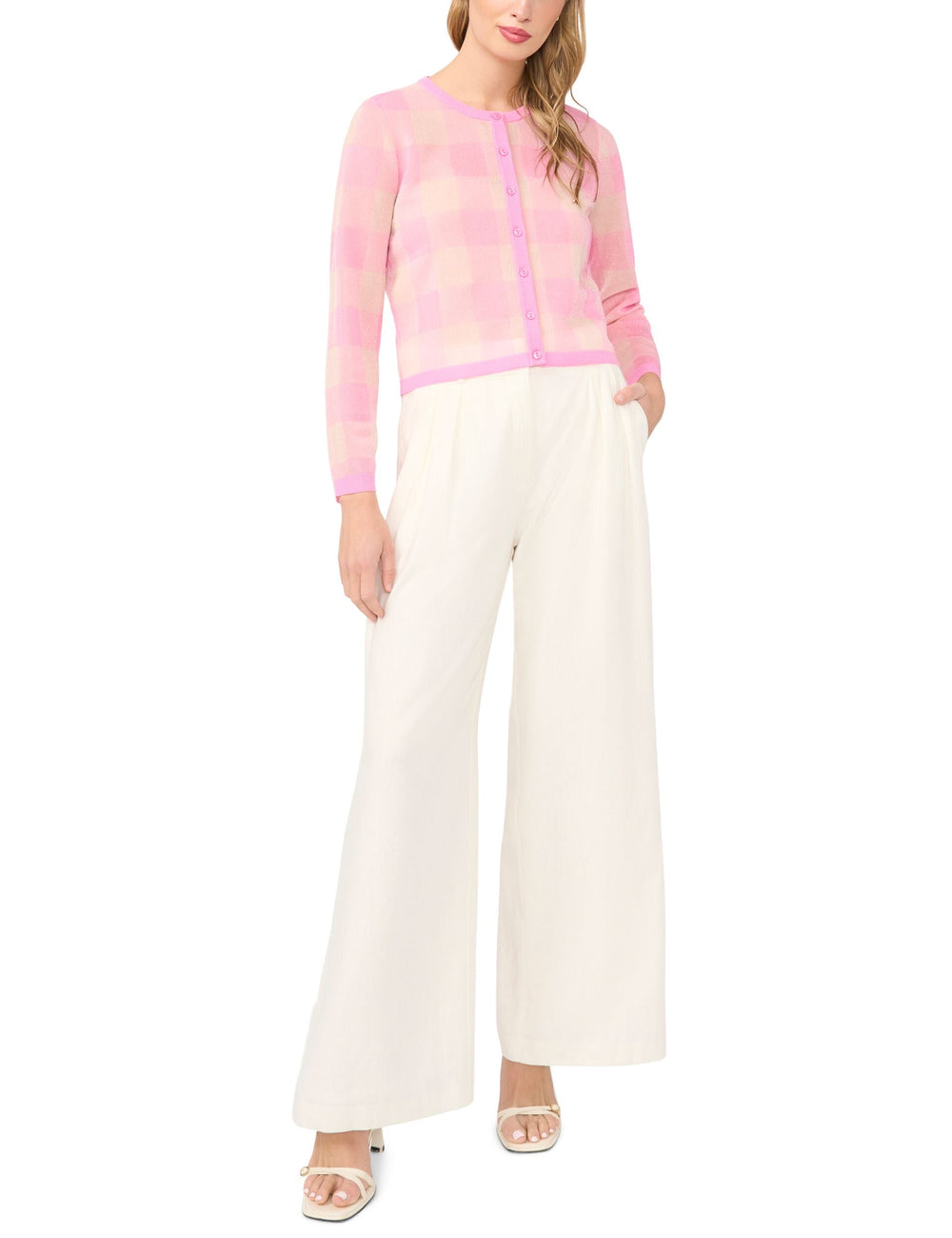 Women GRACIE Gingham Knit Crew Neck Cardigan - Ted Baker