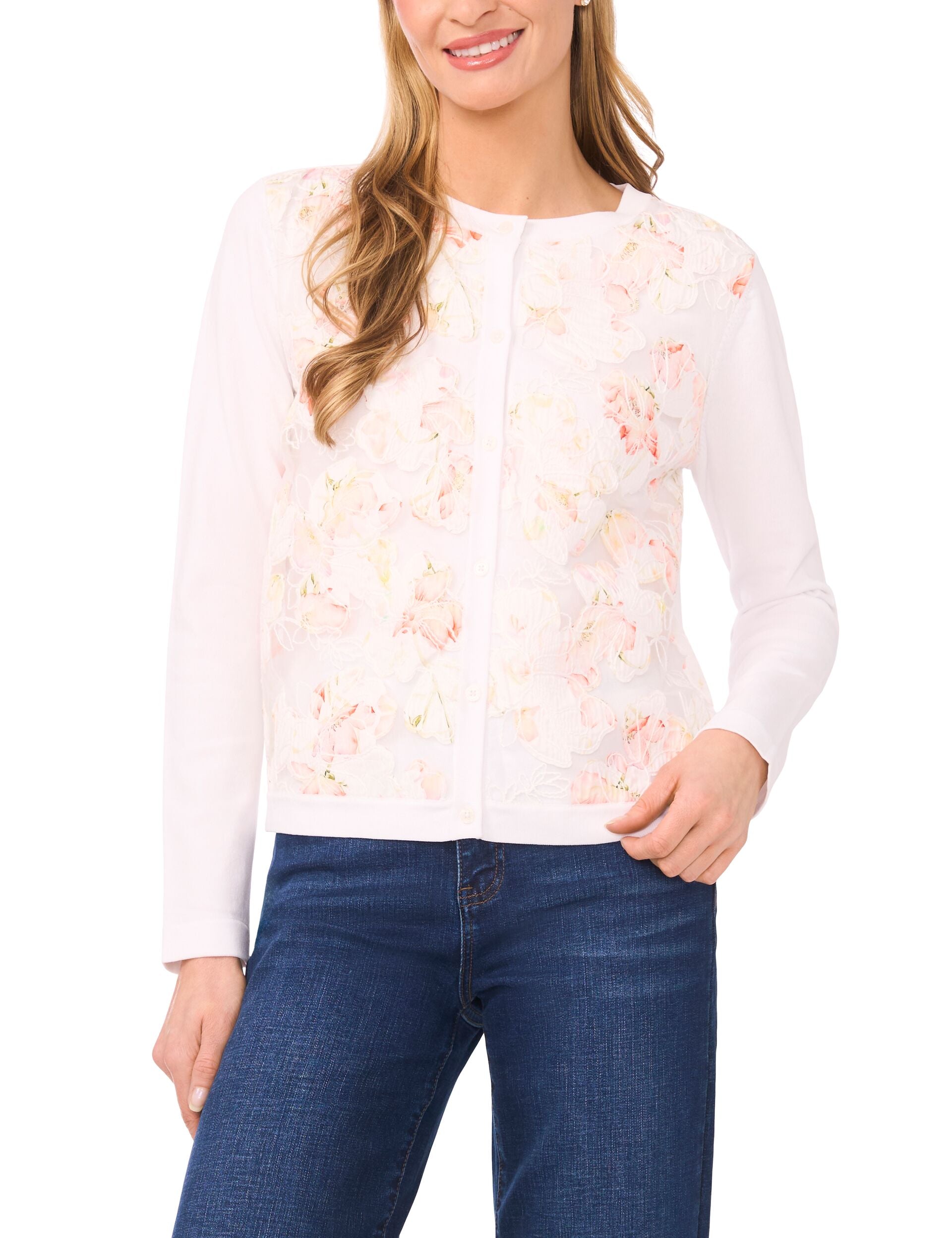 Women CASSIA Floral Overlay Crew Neck Cardigan - Ted Baker
