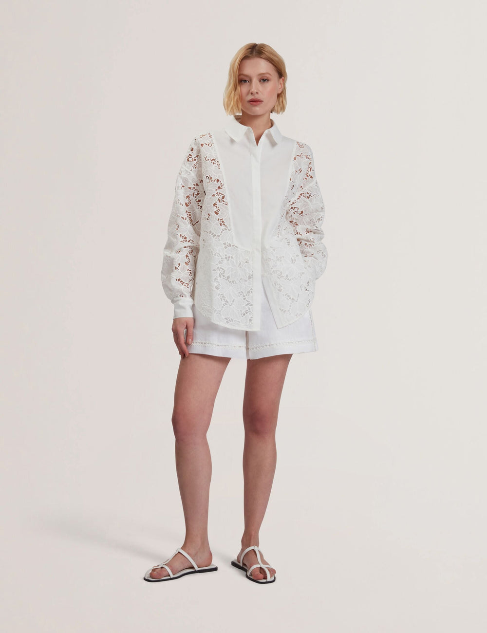Women BUCCIA - Crochet Trim High Waisted Linen Shorts - Ted Baker