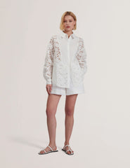 Women BUCCIA - Crochet Trim High Waisted Linen Shorts - Ted Baker