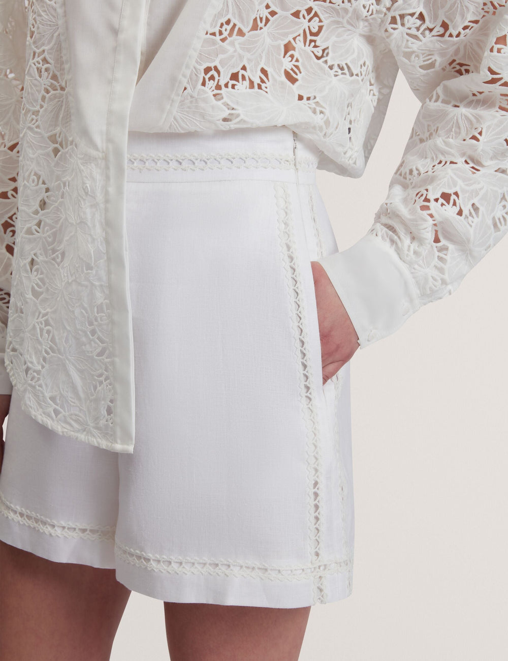 Women BUCCIA - Crochet Trim High Waisted Linen Shorts - Ted Baker