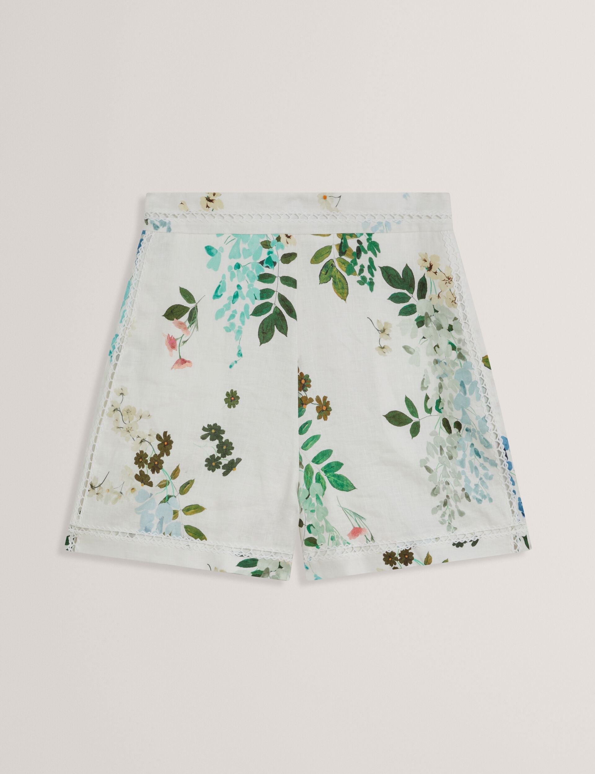 Women VYLLA - Floral High Waist Linen Shorts With Trim Detail - Ted Baker