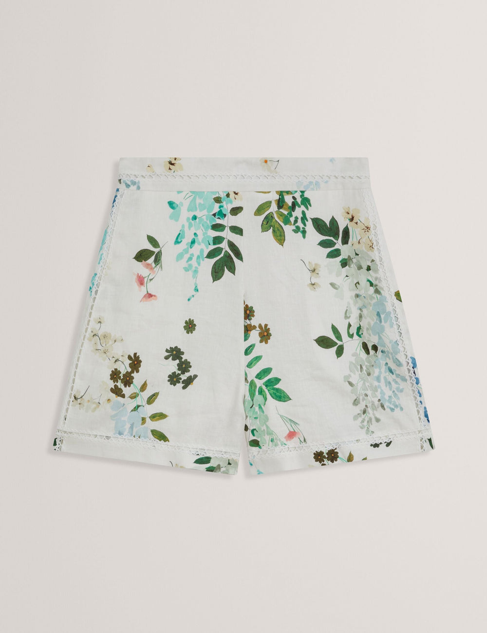 Women VYLLA - Floral High Waist Linen Shorts With Trim Detail - Ted Baker