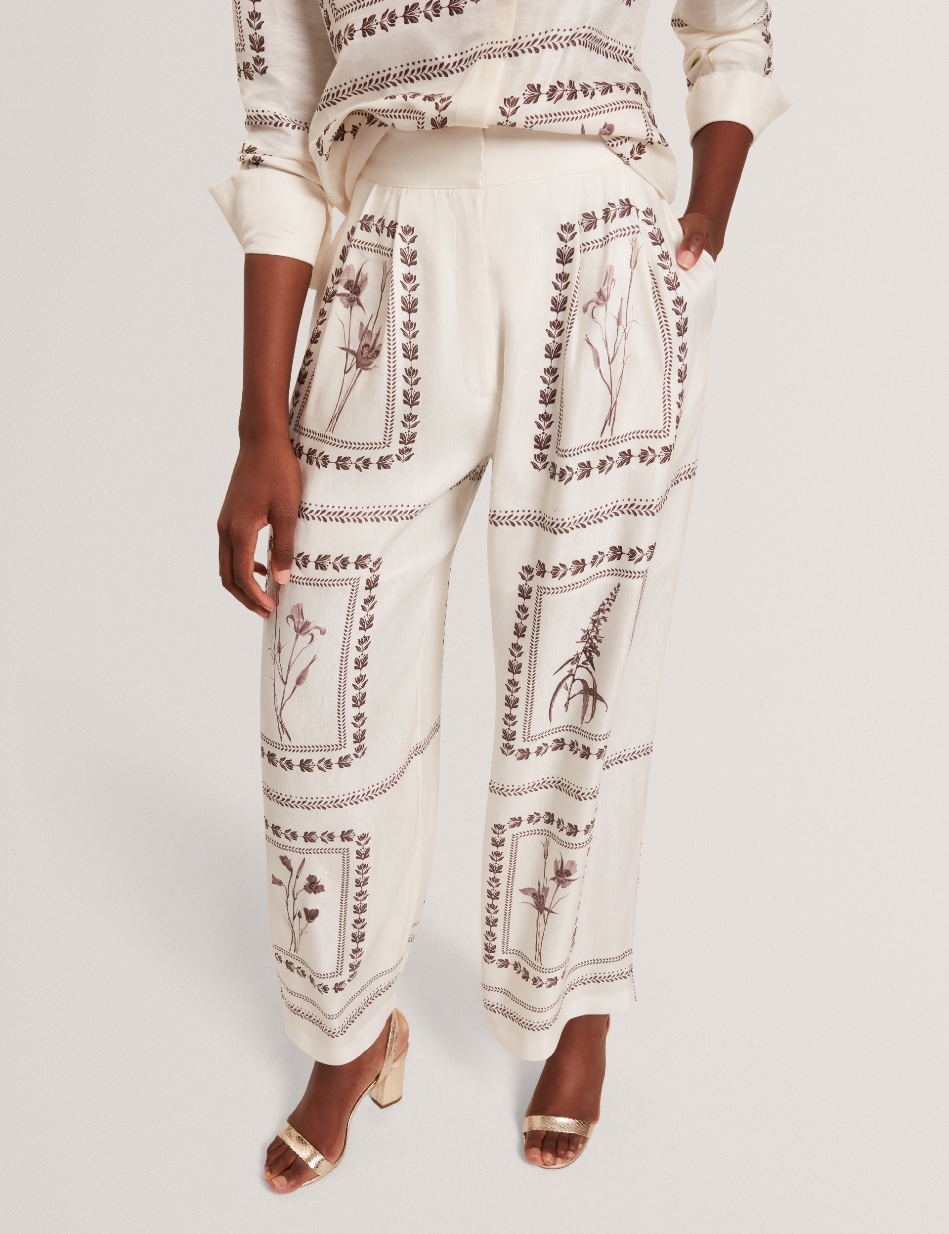 Women ORNITHA - Panel Print Silk Linen Wide Leg Trousers - Ted Baker