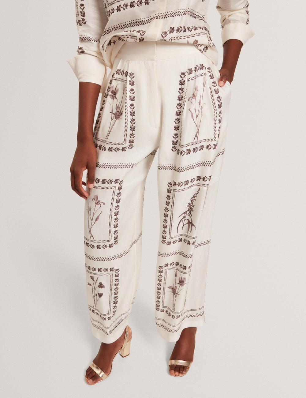 Women ORNITHA - Panel Print Silk Linen Wide Leg Trousers - Ted Baker