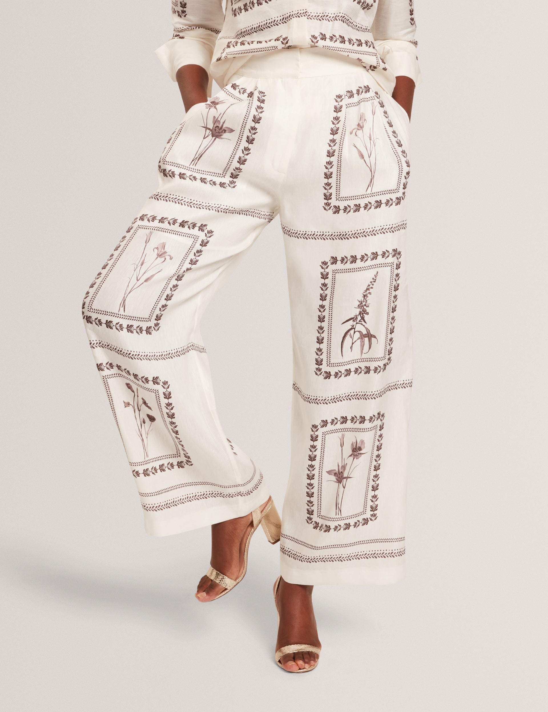 Women ORNITHA - Panel Print Silk Linen Wide Leg Trousers - Ted Baker