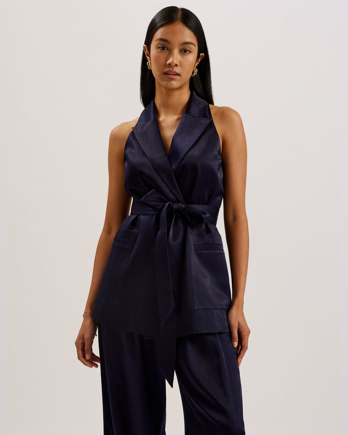 Women TEERU - Tailored Satin Longline Waistcoat with Belt - Ted Baker