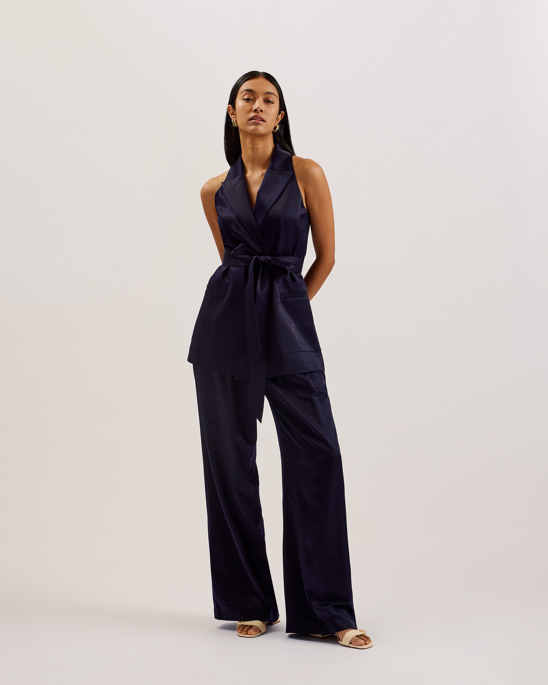 Women TEERU - Tailored Satin Longline Waistcoat with Belt - Ted Baker