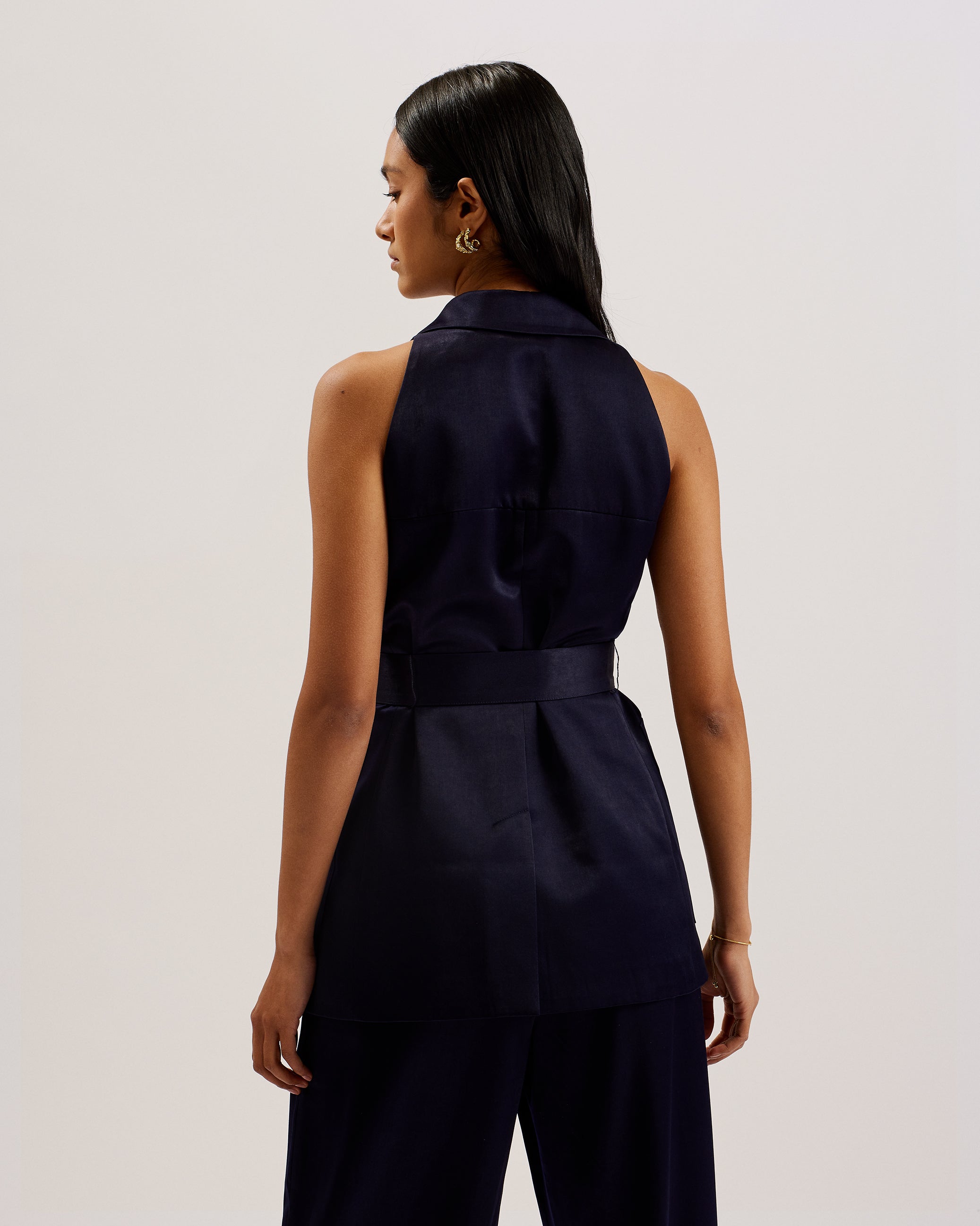 Women TEERU - Tailored Satin Longline Waistcoat with Belt - Ted Baker