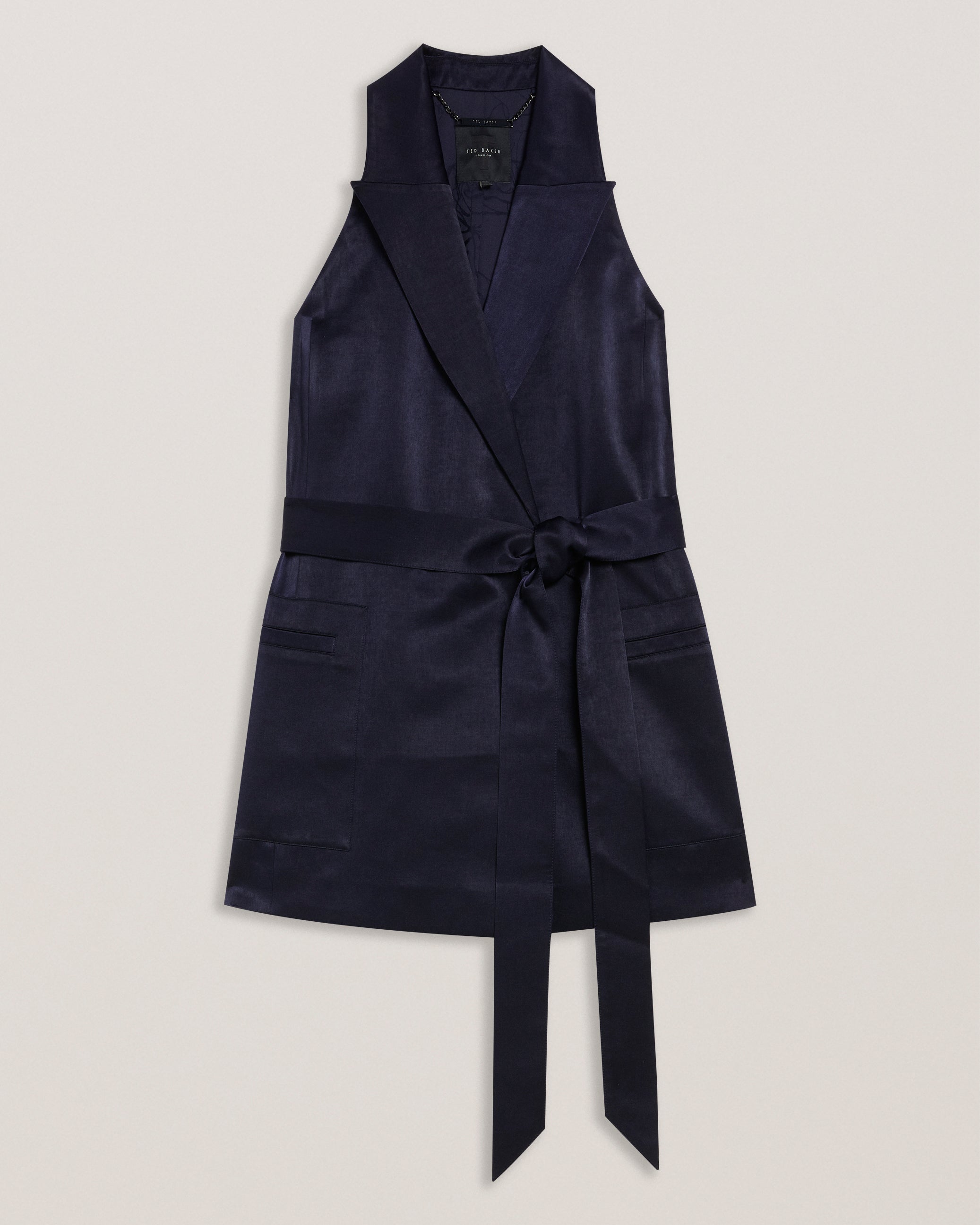 Women TEERU - Tailored Satin Longline Waistcoat with Belt - Ted Baker