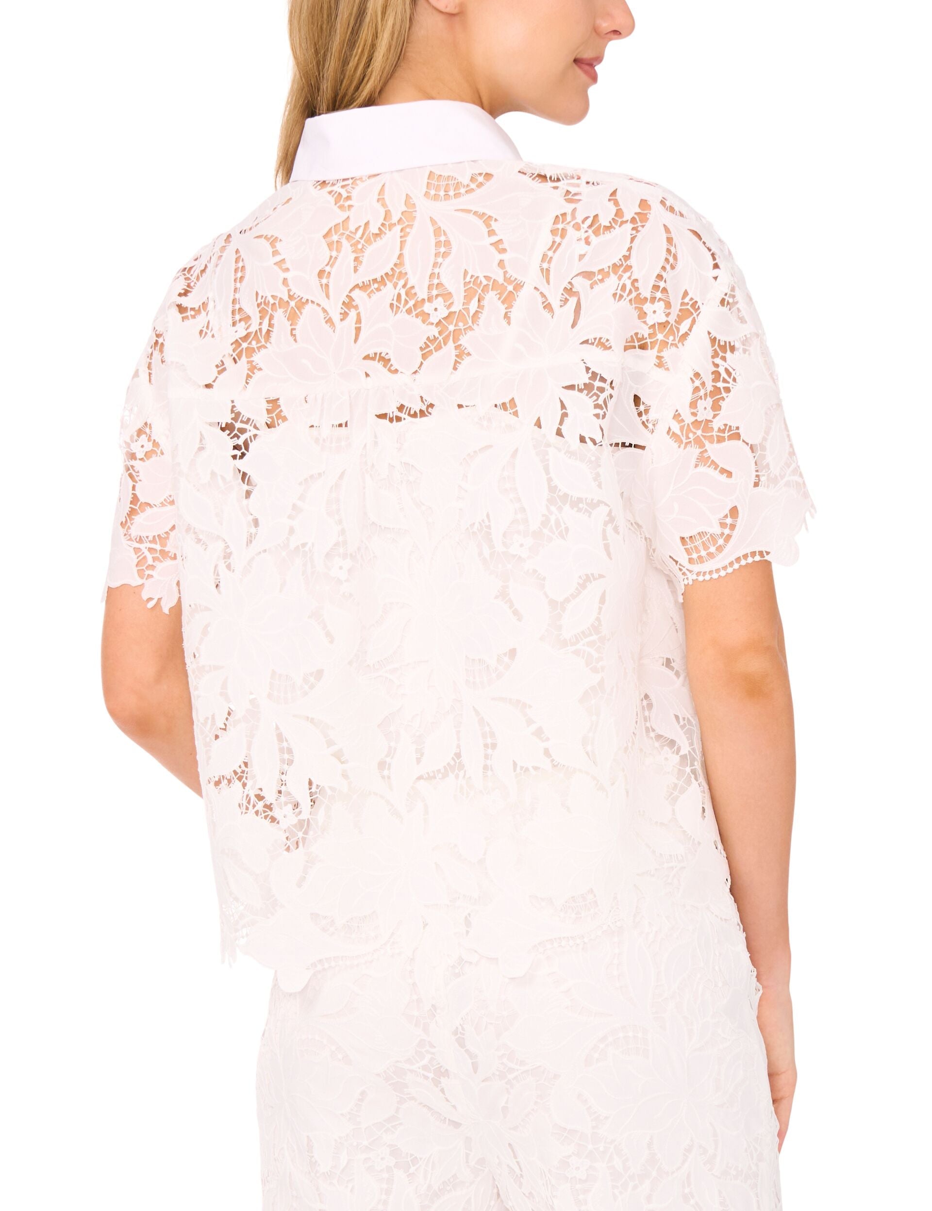 Women SHORT SLEEVE ALL OVER LACE BLOUSE - White - Ted Baker