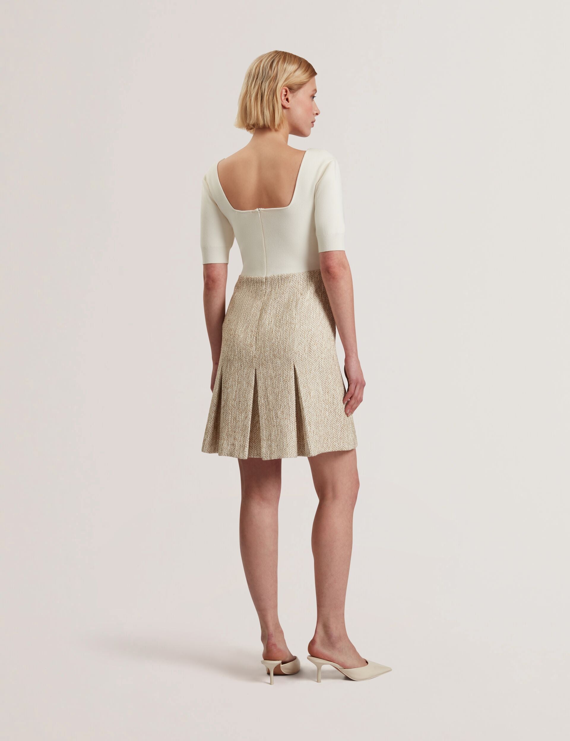 Women VULPAD - Pleated Boucle Mini Dress With Knit Bodice - Ted Baker