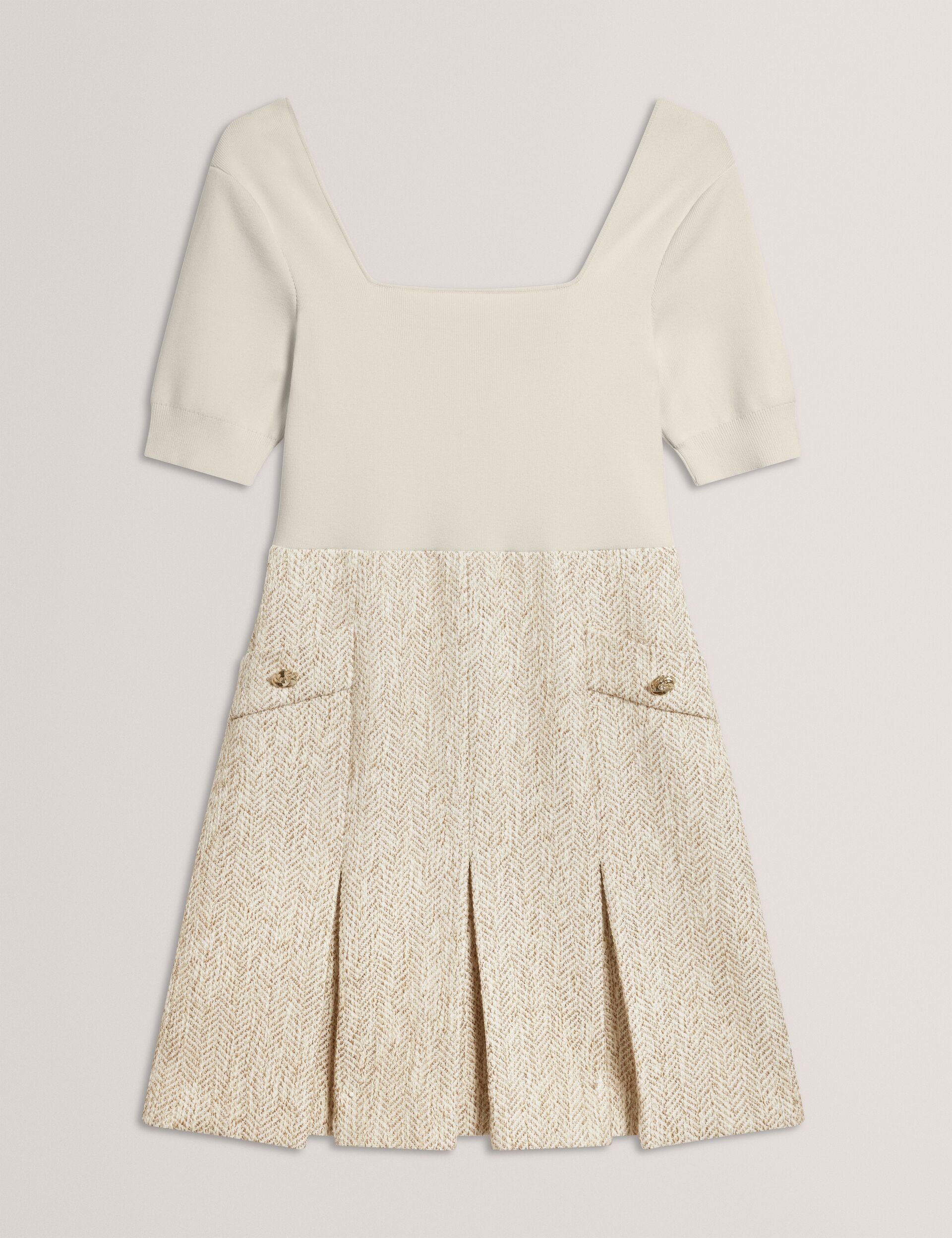 Women VULPAD - Pleated Boucle Mini Dress With Knit Bodice - Ted Baker