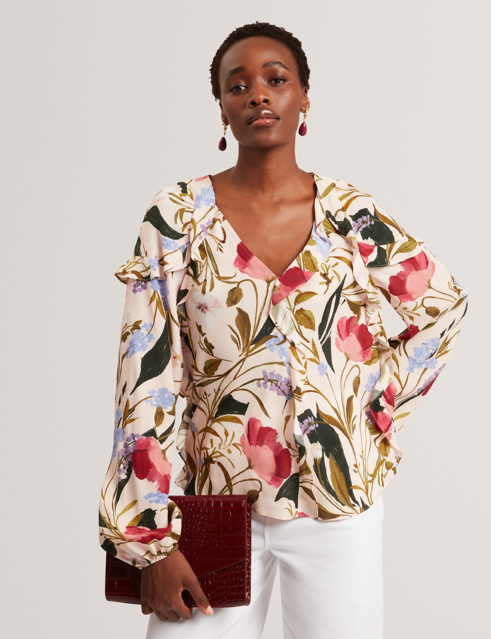 Women MINASA - Floral Print Frill Trim Long Sleeve Blouse - Ted Baker
