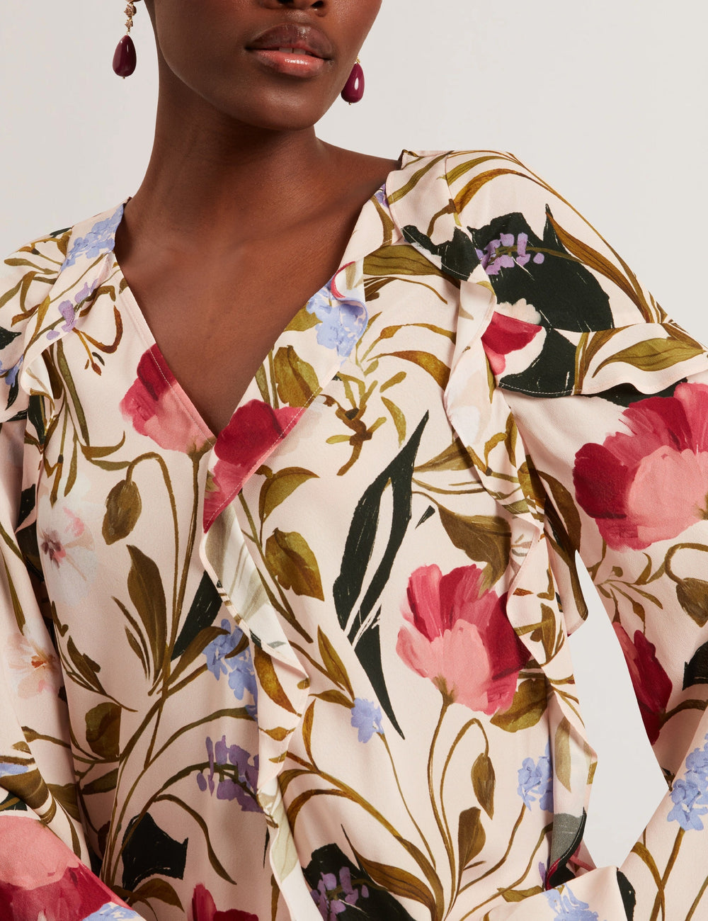 Women MINASA - Floral Print Frill Trim Long Sleeve Blouse - Ted Baker