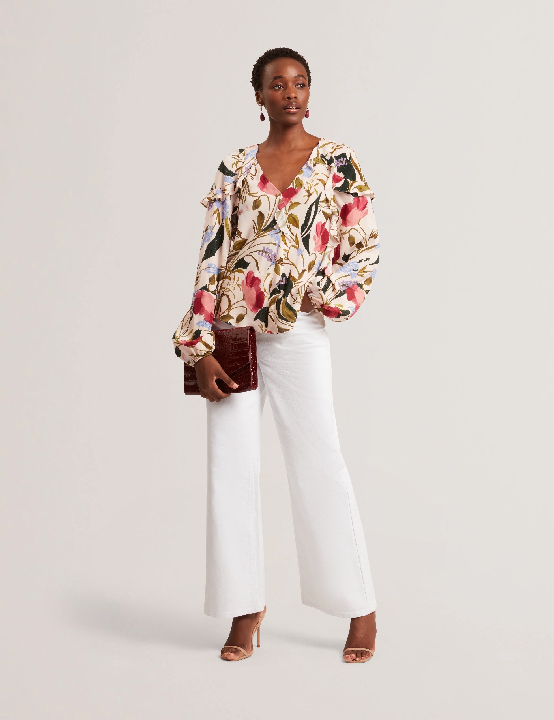 Women MINASA - Floral Print Frill Trim Long Sleeve Blouse - Ted Baker