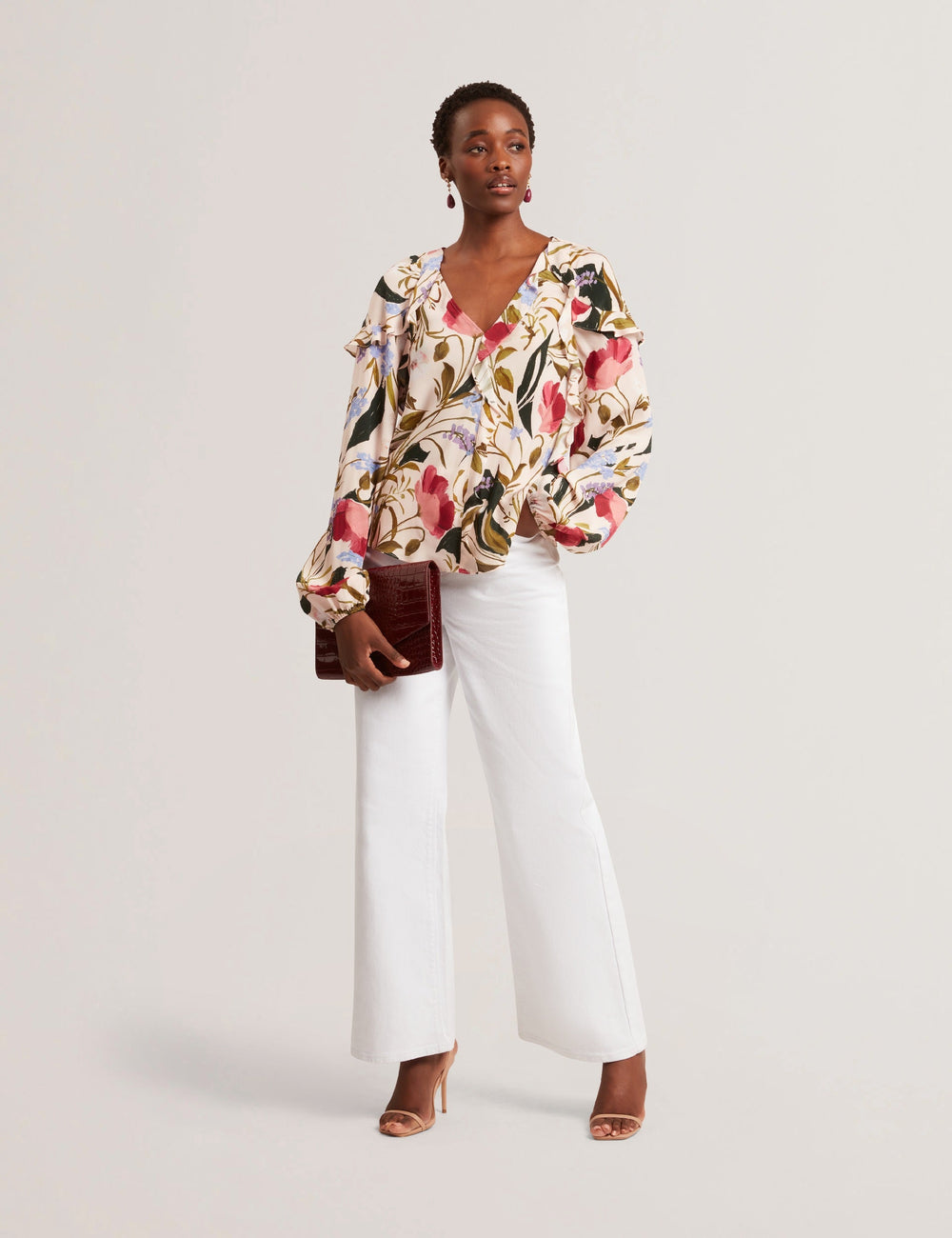 Women MINASA - Floral Print Frill Trim Long Sleeve Blouse - Ted Baker