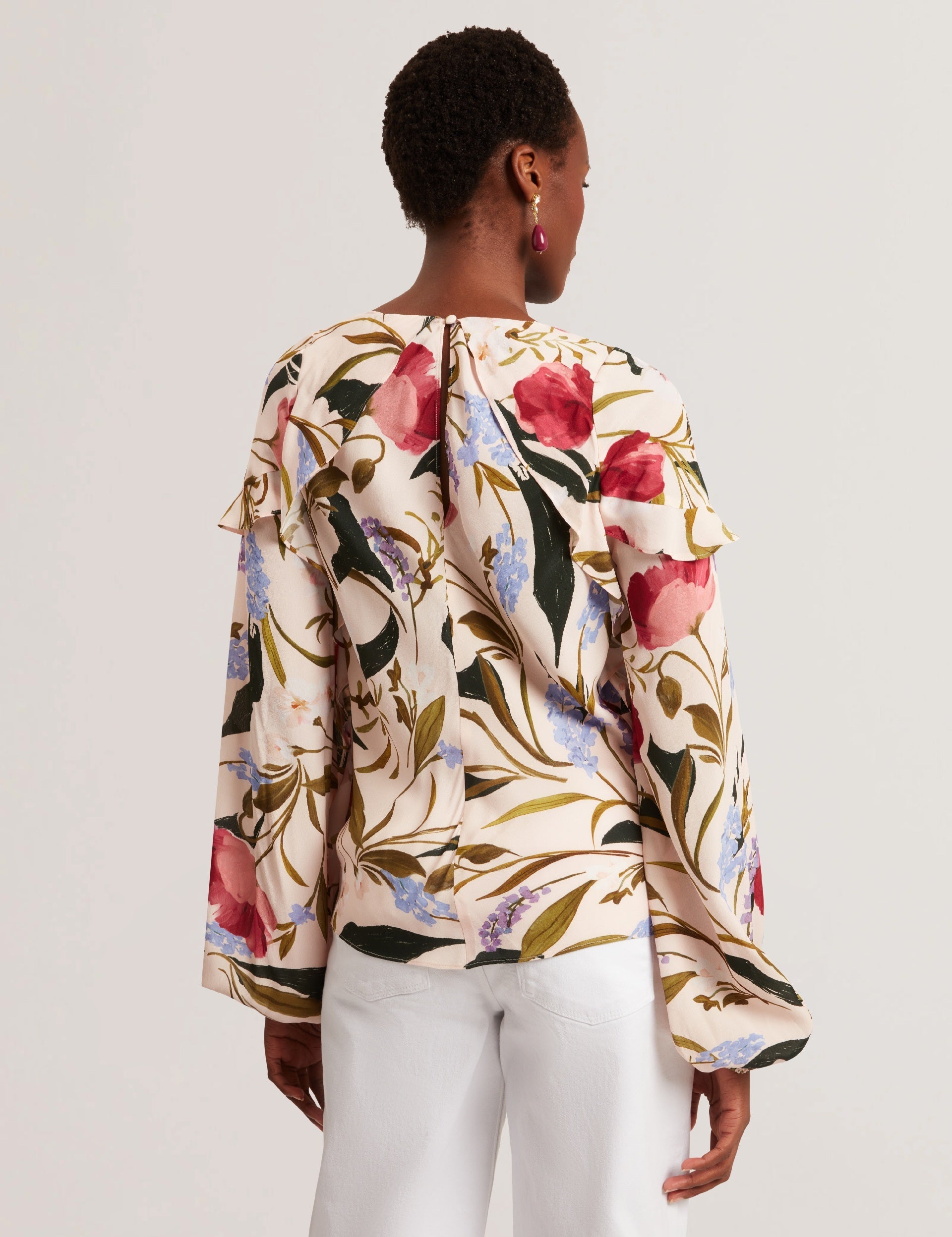 Women MINASA - Floral Print Frill Trim Long Sleeve Blouse - Ted Baker