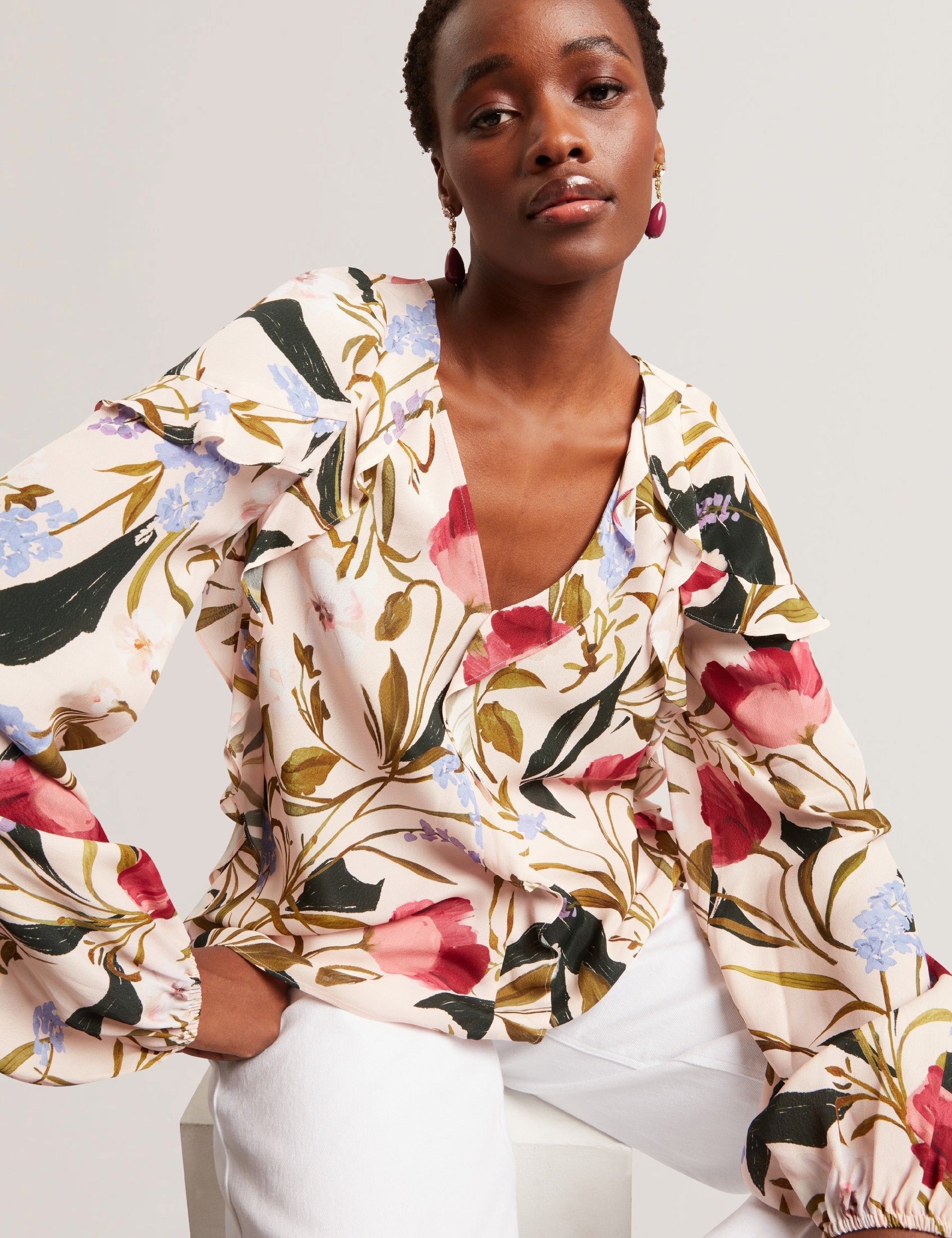 Women MINASA - Floral Print Frill Trim Long Sleeve Blouse - Ted Baker