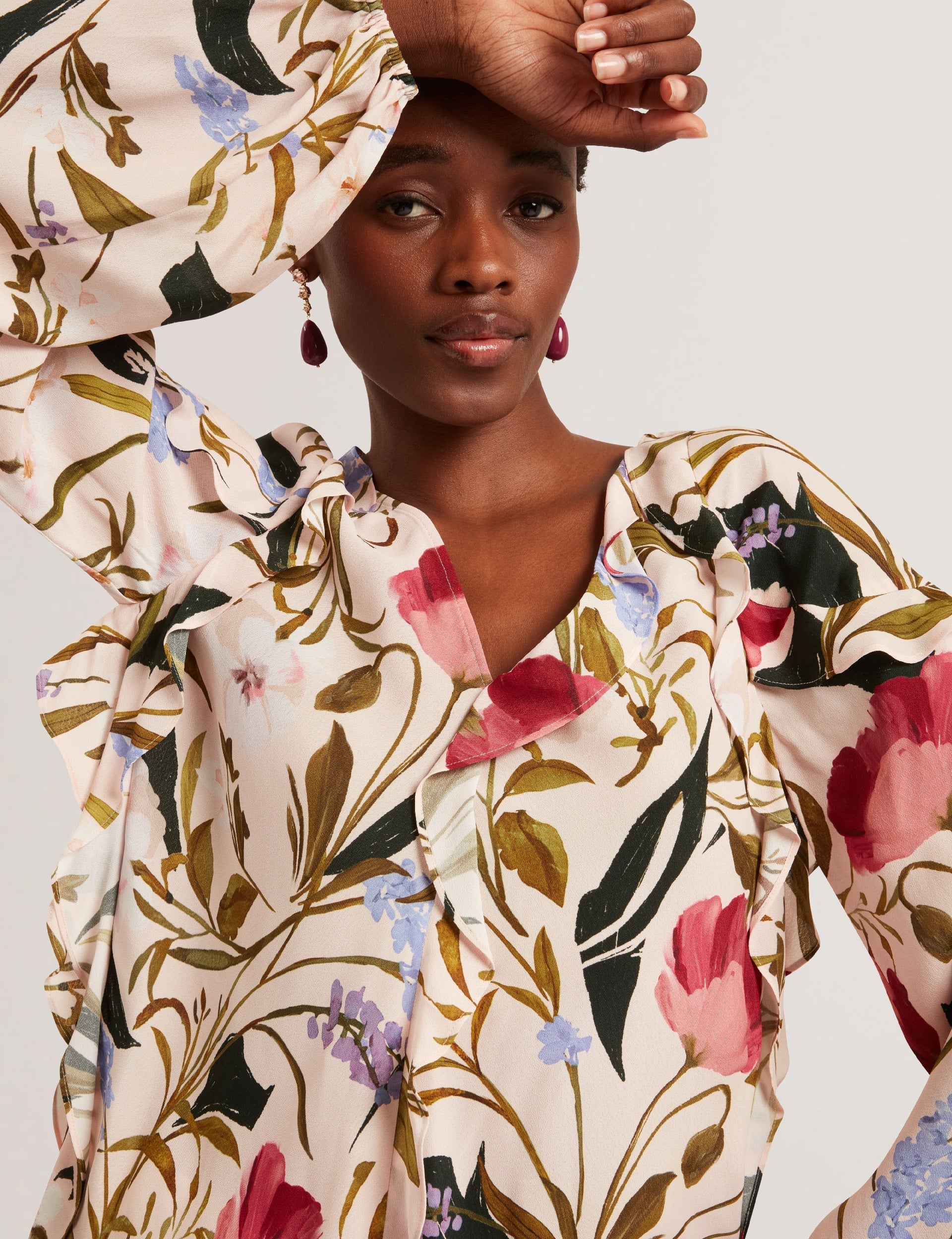 Women MINASA - Floral Print Frill Trim Long Sleeve Blouse - Ted Baker