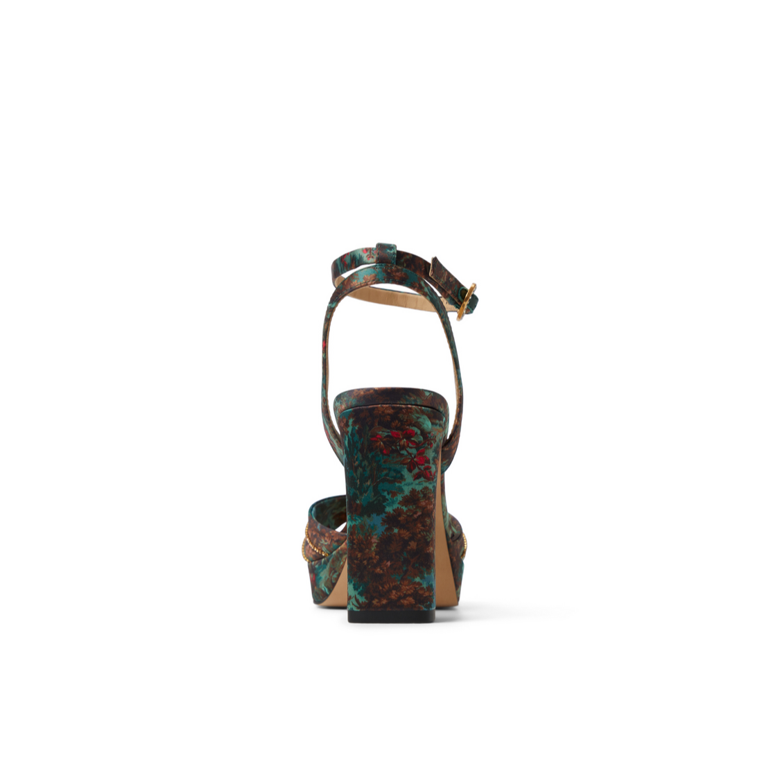 Women MADDY RUCHE - Printed Satin Block Heeled Sandals - Ted Baker