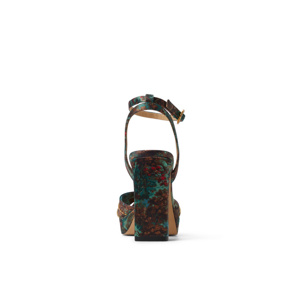 Women MADDY RUCHE - Printed Satin Block Heeled Sandals - Ted Baker
