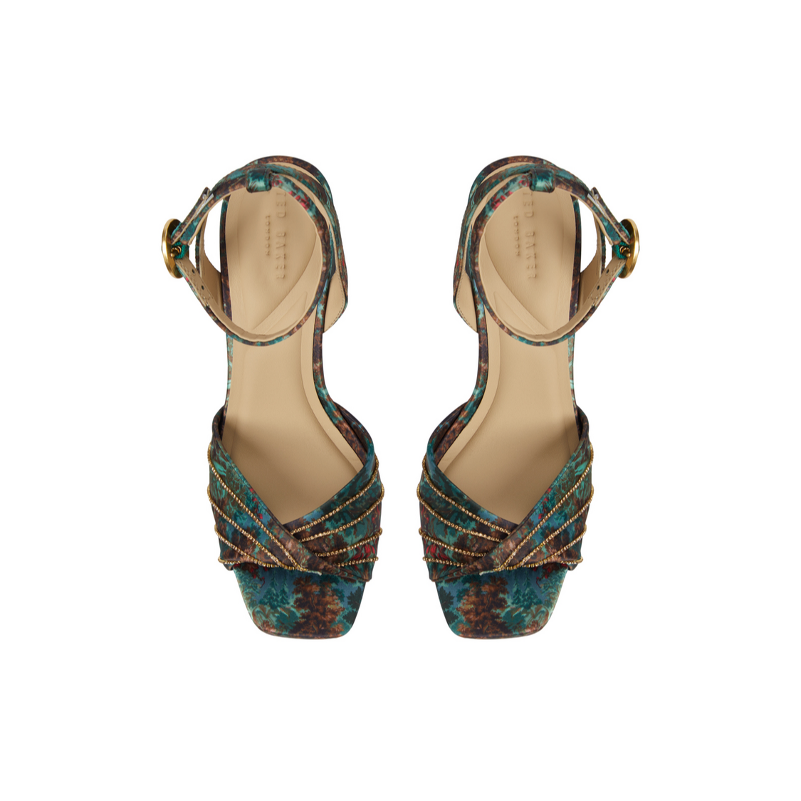 Women MADDY RUCHE - Printed Satin Block Heeled Sandals - Ted Baker