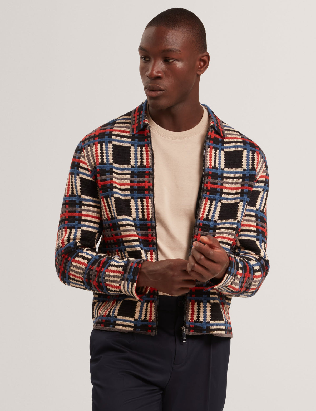Men|Sale HENREIN Pure Cotton Patchwork Knit Zip Jacket - Ted Baker