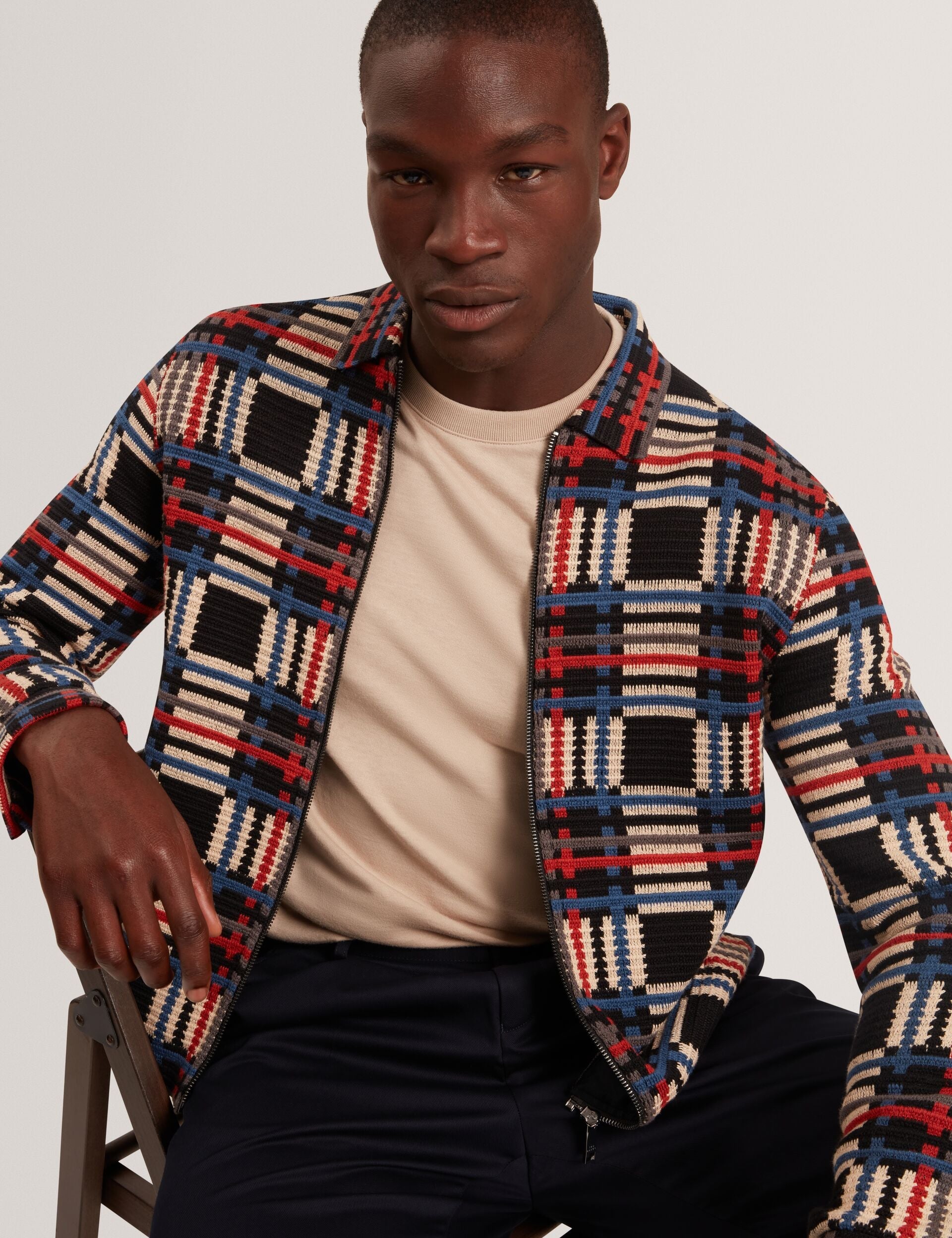 Men|Sale HENREIN Pure Cotton Patchwork Knit Zip Jacket - Ted Baker