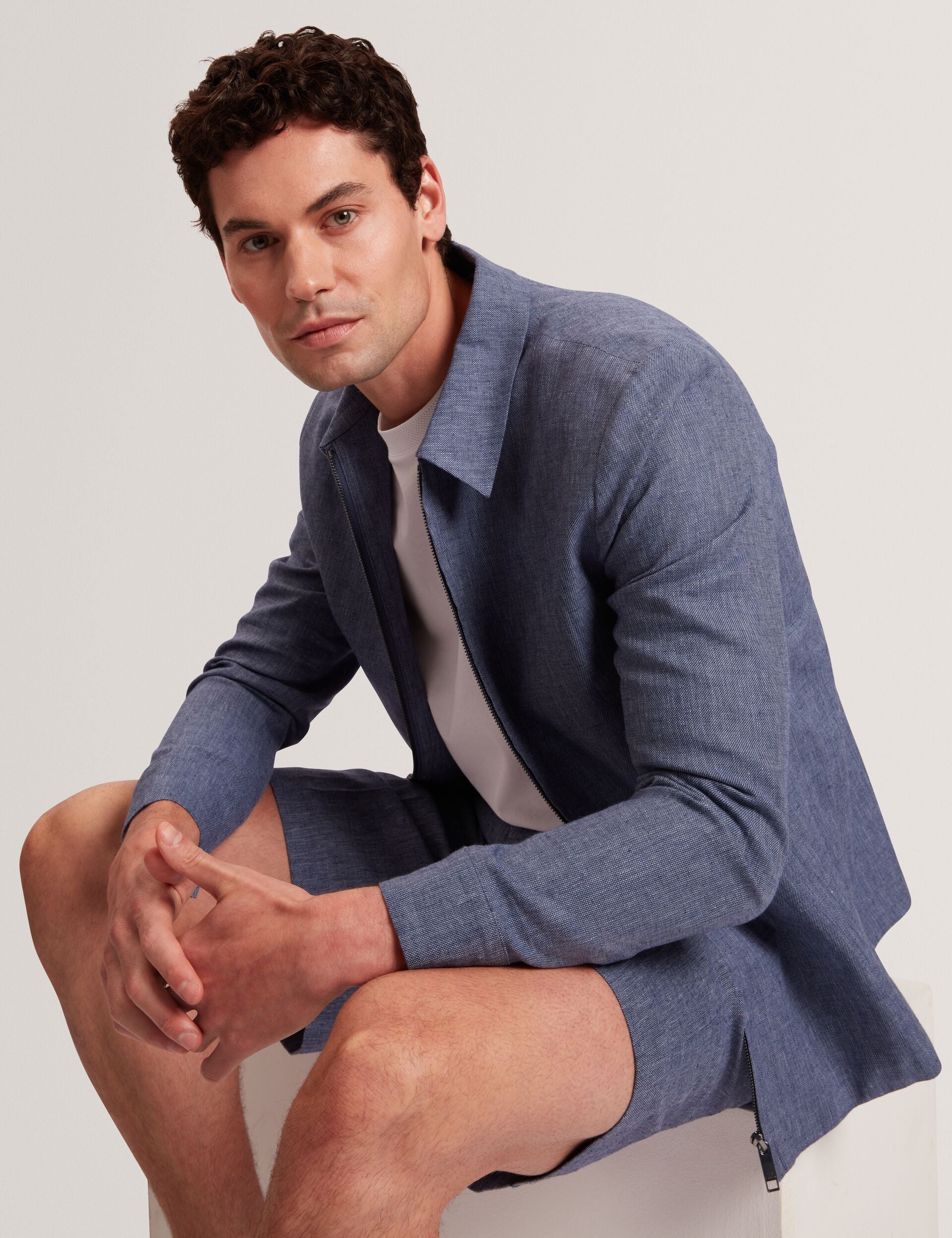 Men ASHLEYJ Linen Cotton Zip-Up Harrington Jacket - Ted Baker