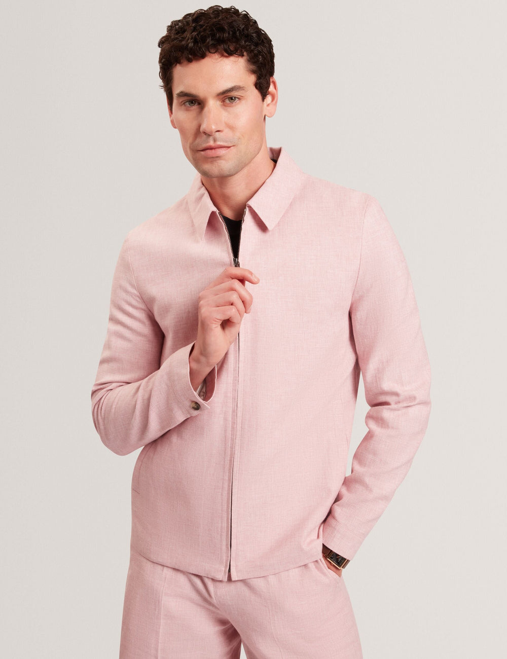 Men ASHLEYJ Linen Cotton Zip-Up Harrington Jacket - Ted Baker