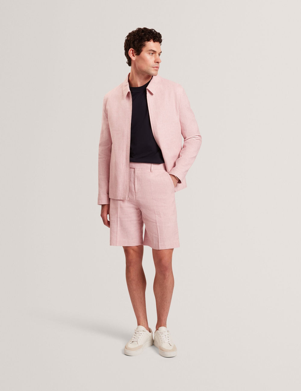 Men ASHLEYJ Linen Cotton Zip-Up Harrington Jacket - Ted Baker