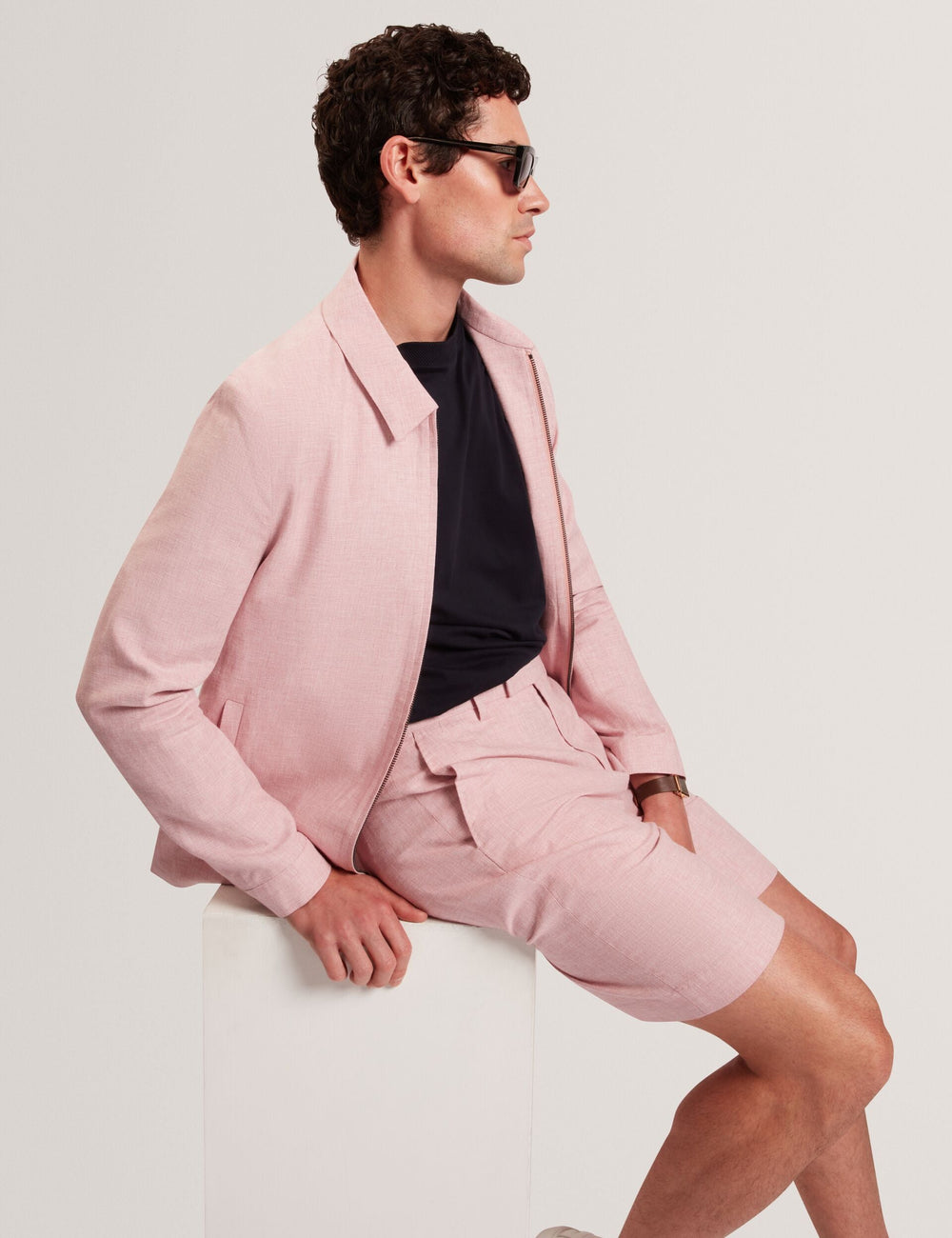 Men ASHLEYJ Linen Cotton Zip-Up Harrington Jacket - Ted Baker