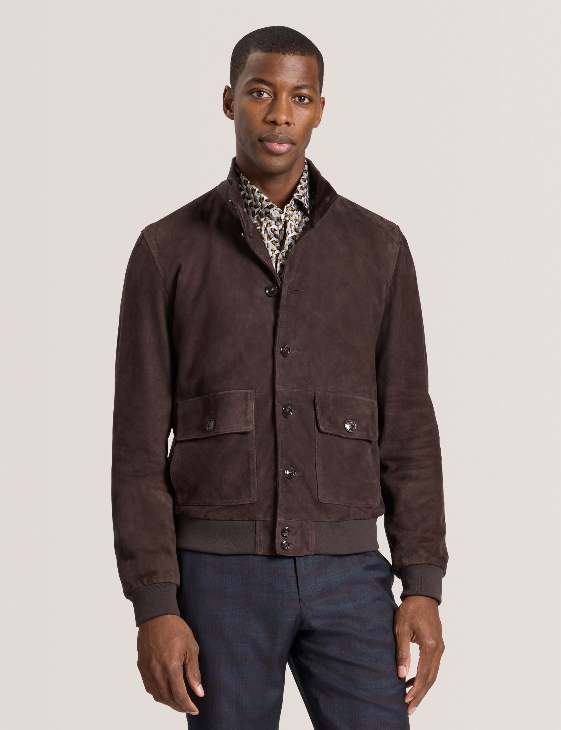 Men|Sale WEIR - Suede Button Front Jacket - Ted Baker