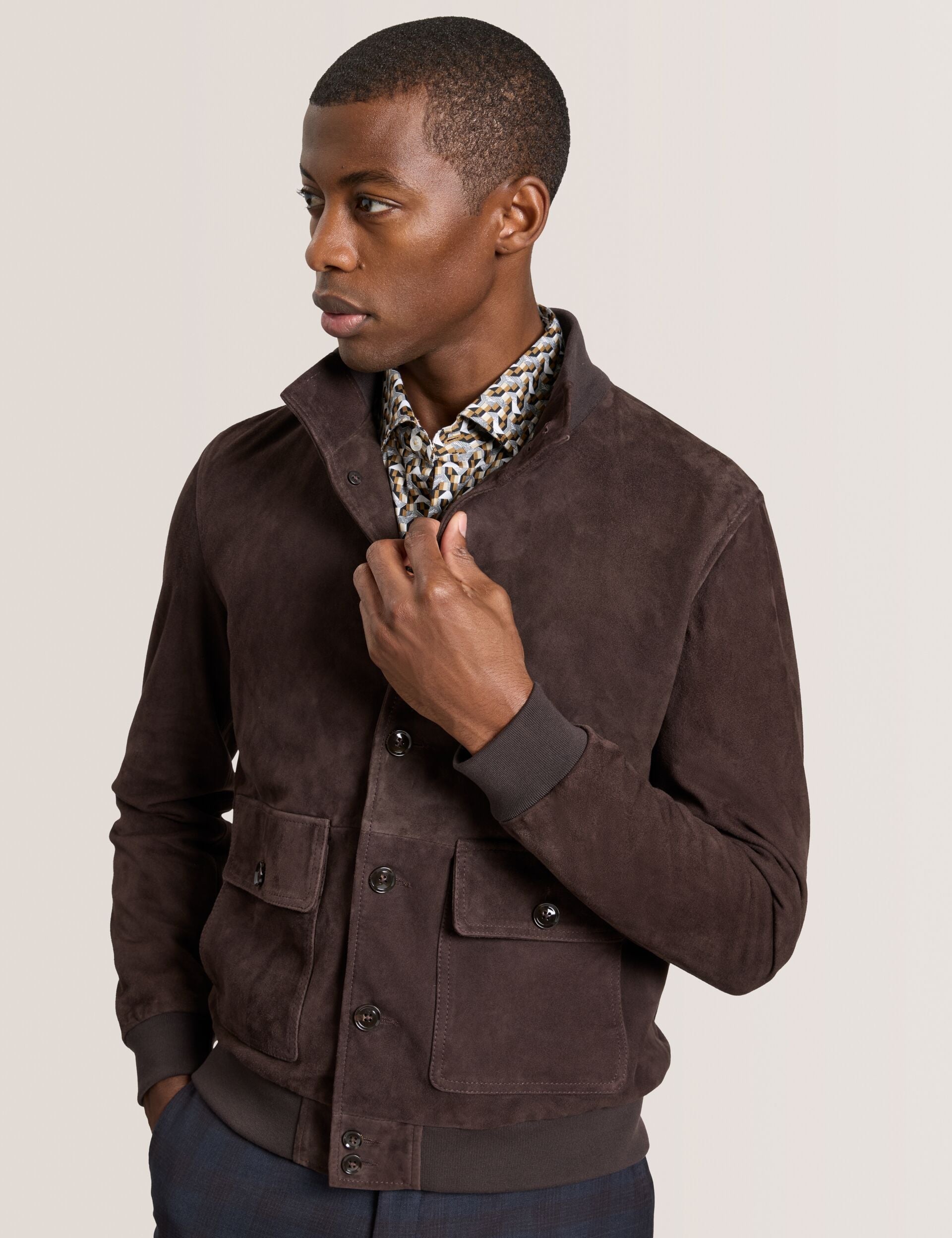 Men|Sale WEIR - Suede Button Front Jacket - Ted Baker