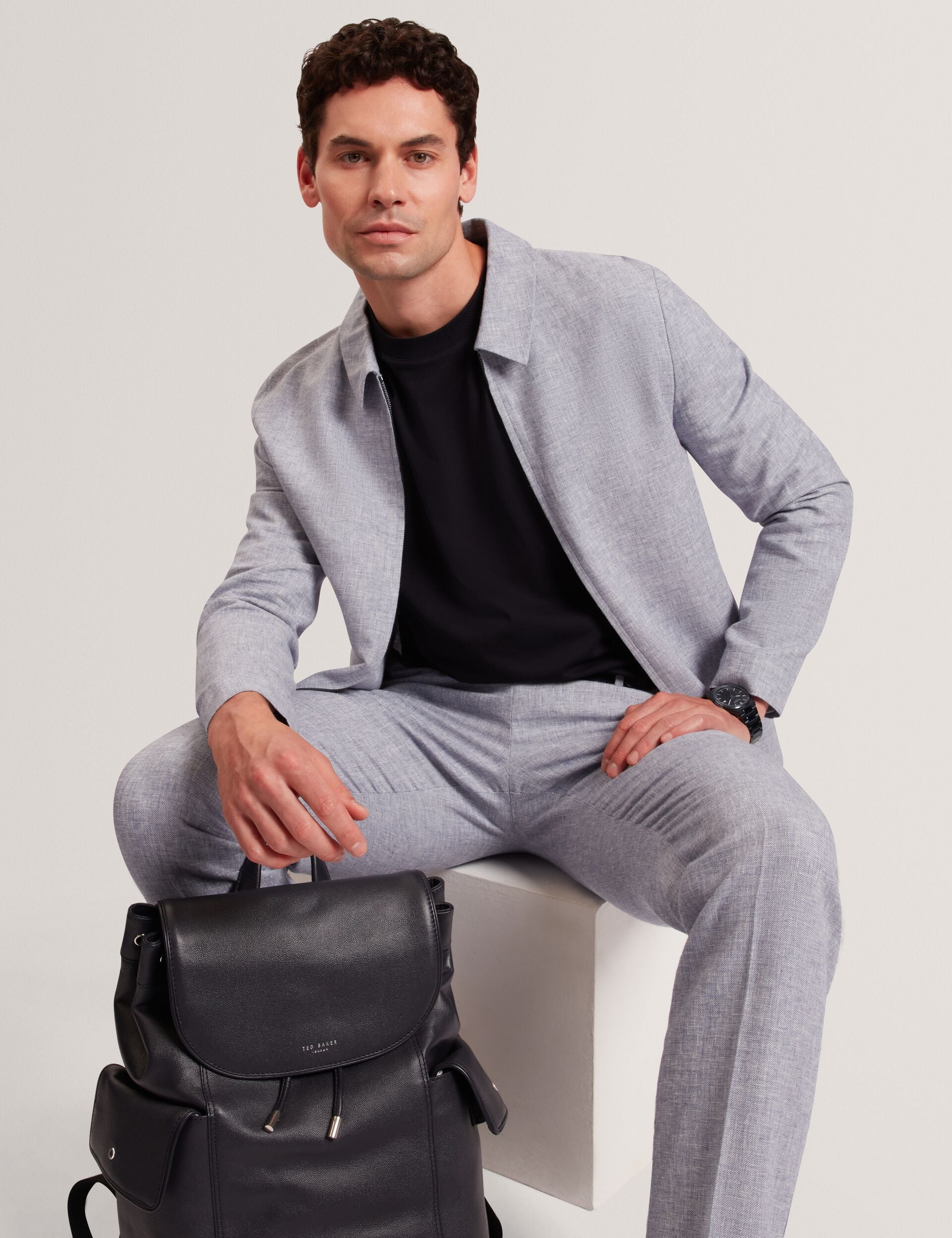 Men ASHLEYJ Linen Cotton Zip-Up Harrington Jacket - Ted Baker