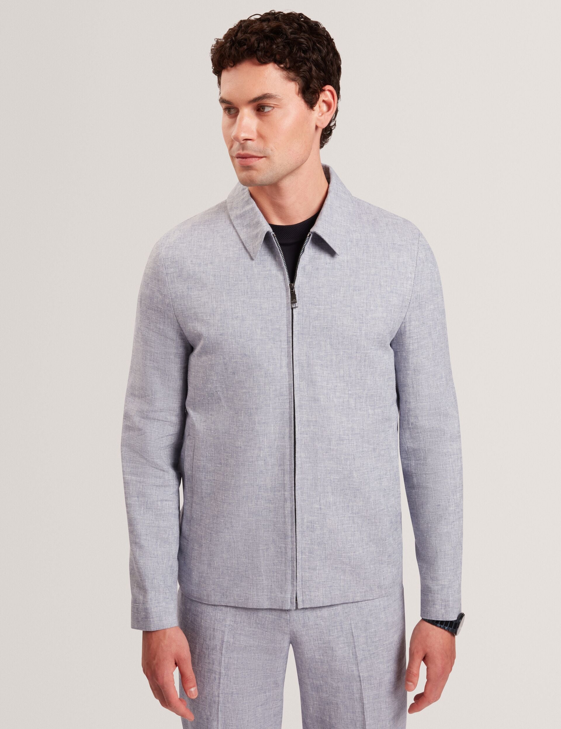 Men ASHLEYJ Linen Cotton Zip-Up Harrington Jacket - Ted Baker