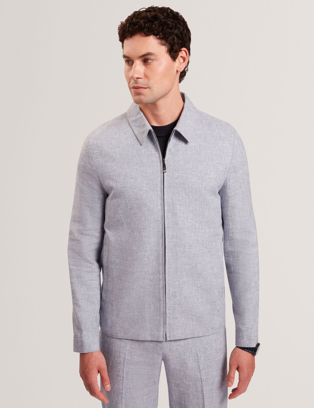 Men ASHLEYJ Linen Cotton Zip-Up Harrington Jacket - Ted Baker