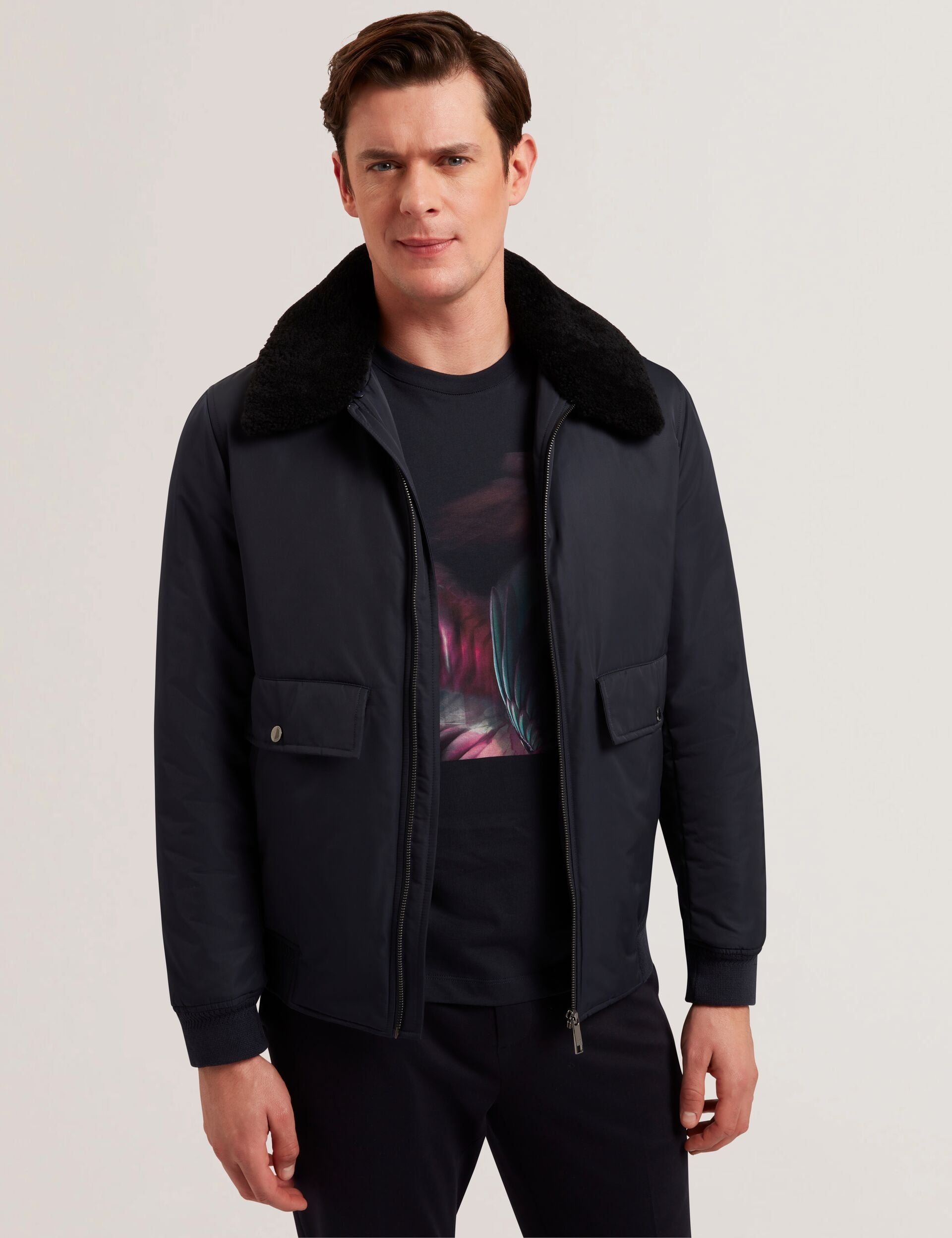 Men AVITORE - Zip Bomber Jacket With Removable Collar - Ted Baker