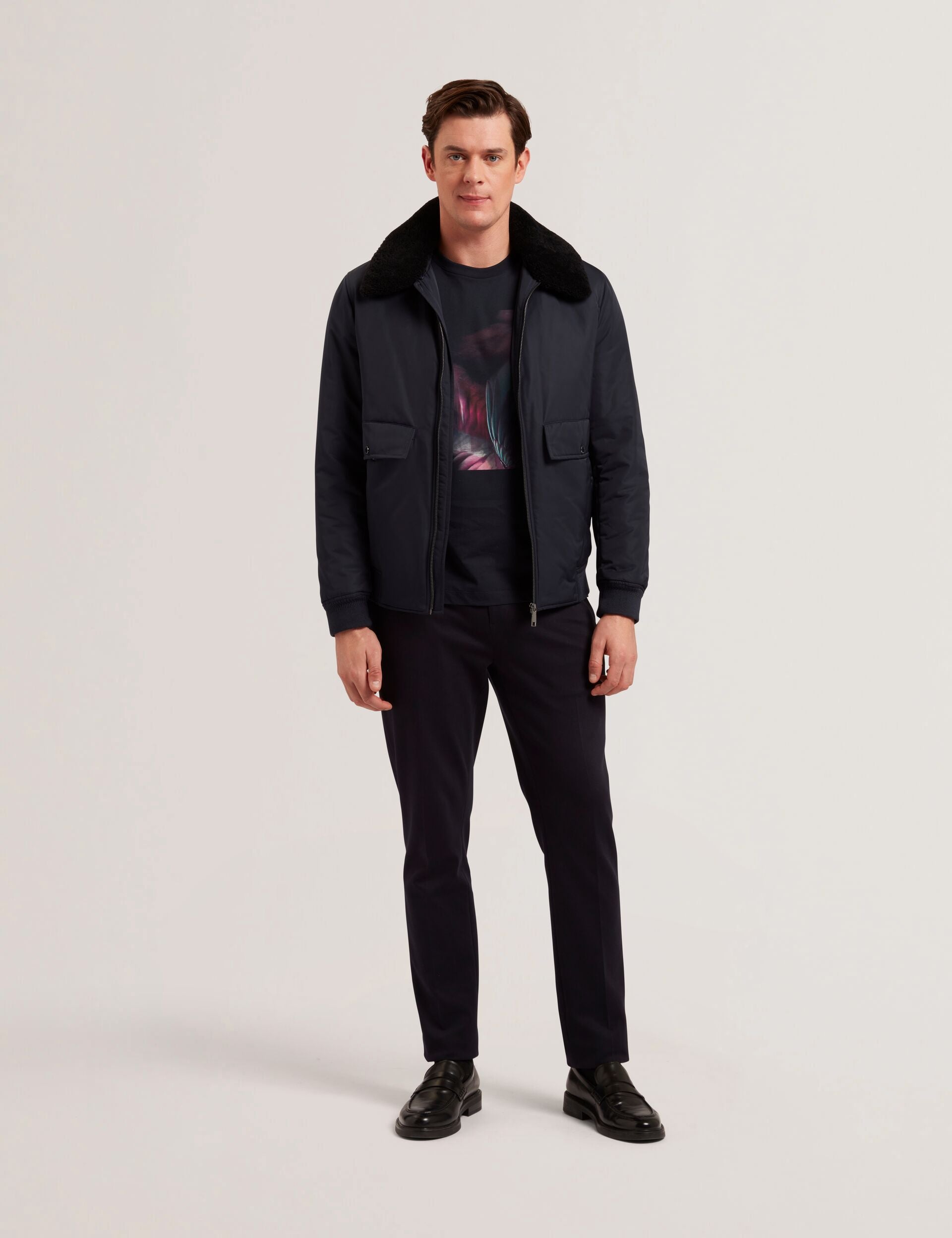 Men AVITORE - Zip Bomber Jacket With Removable Collar - Ted Baker