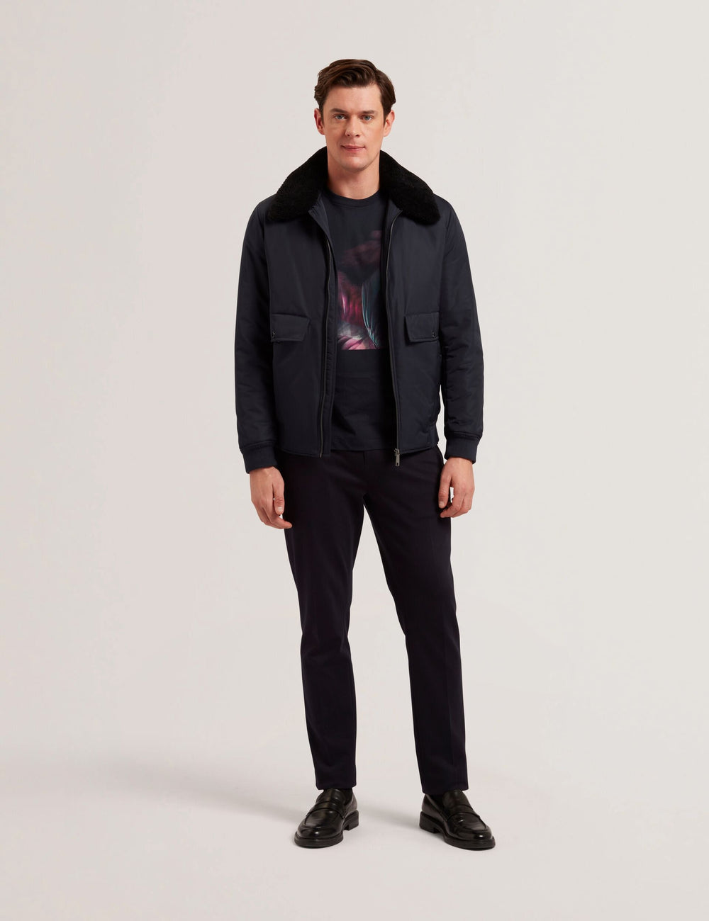 Men AVITORE - Zip Bomber Jacket With Removable Collar - Ted Baker