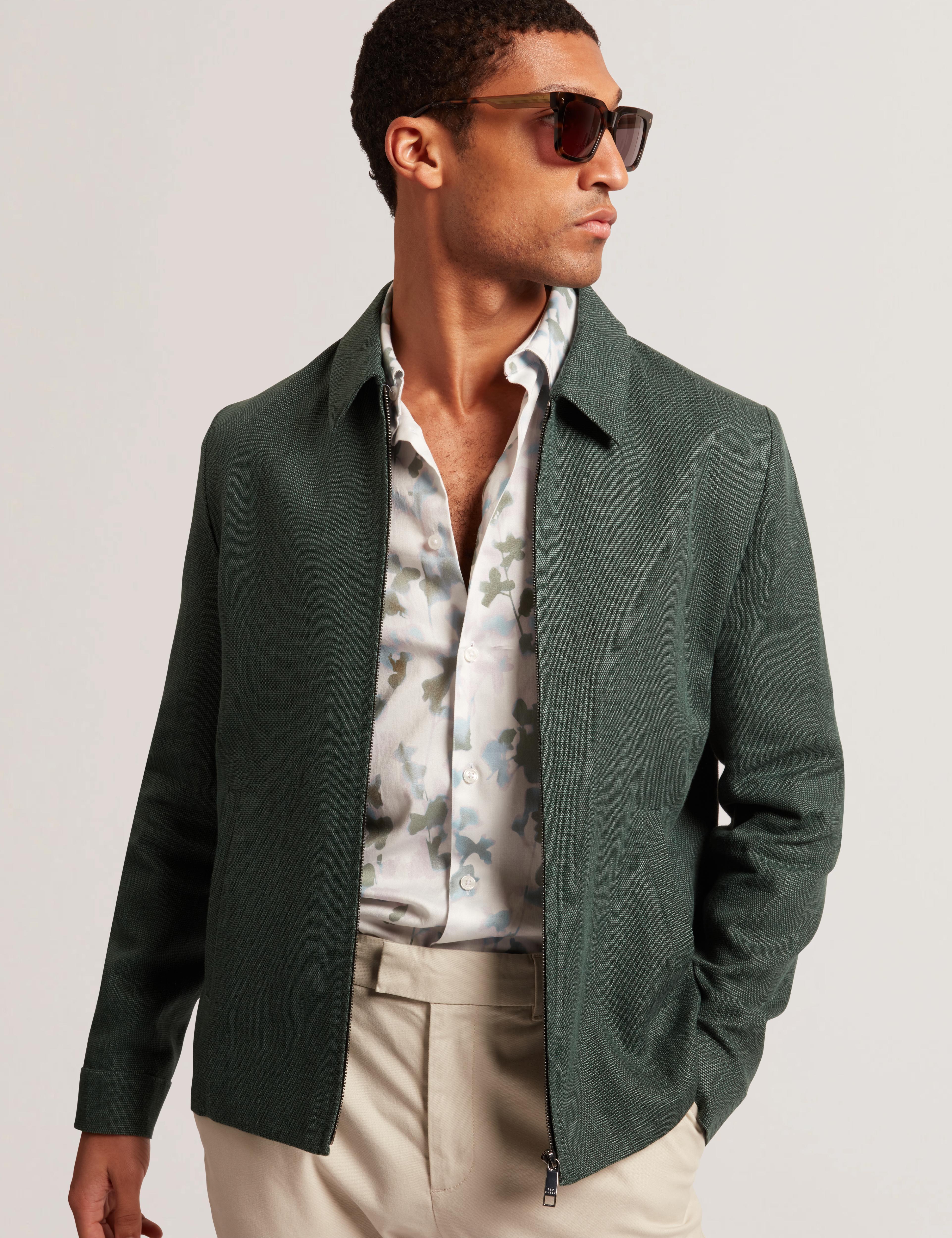 Men KUMARH - Linen Blend Zip Up Harrington Jacket - Ted Baker