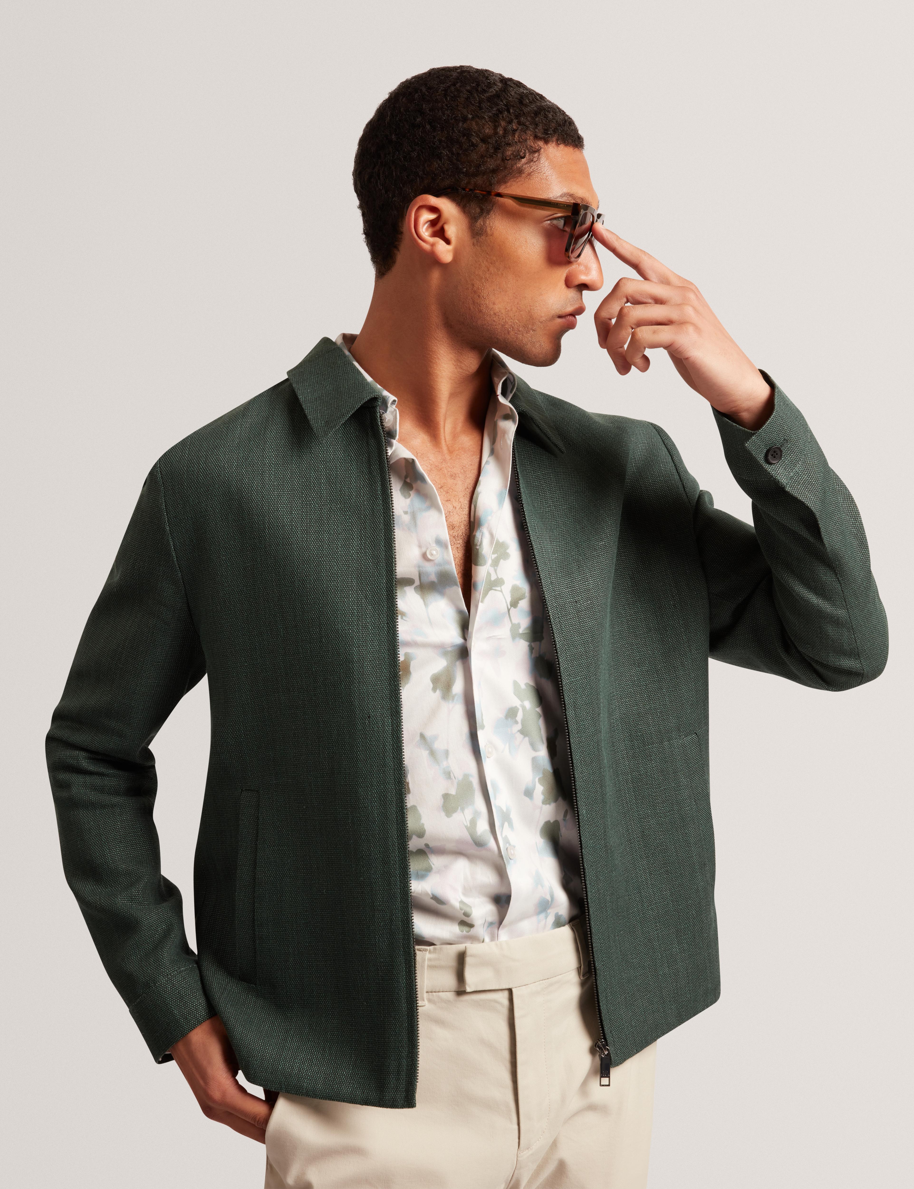 Men KUMARH - Linen Blend Zip Up Harrington Jacket - Ted Baker