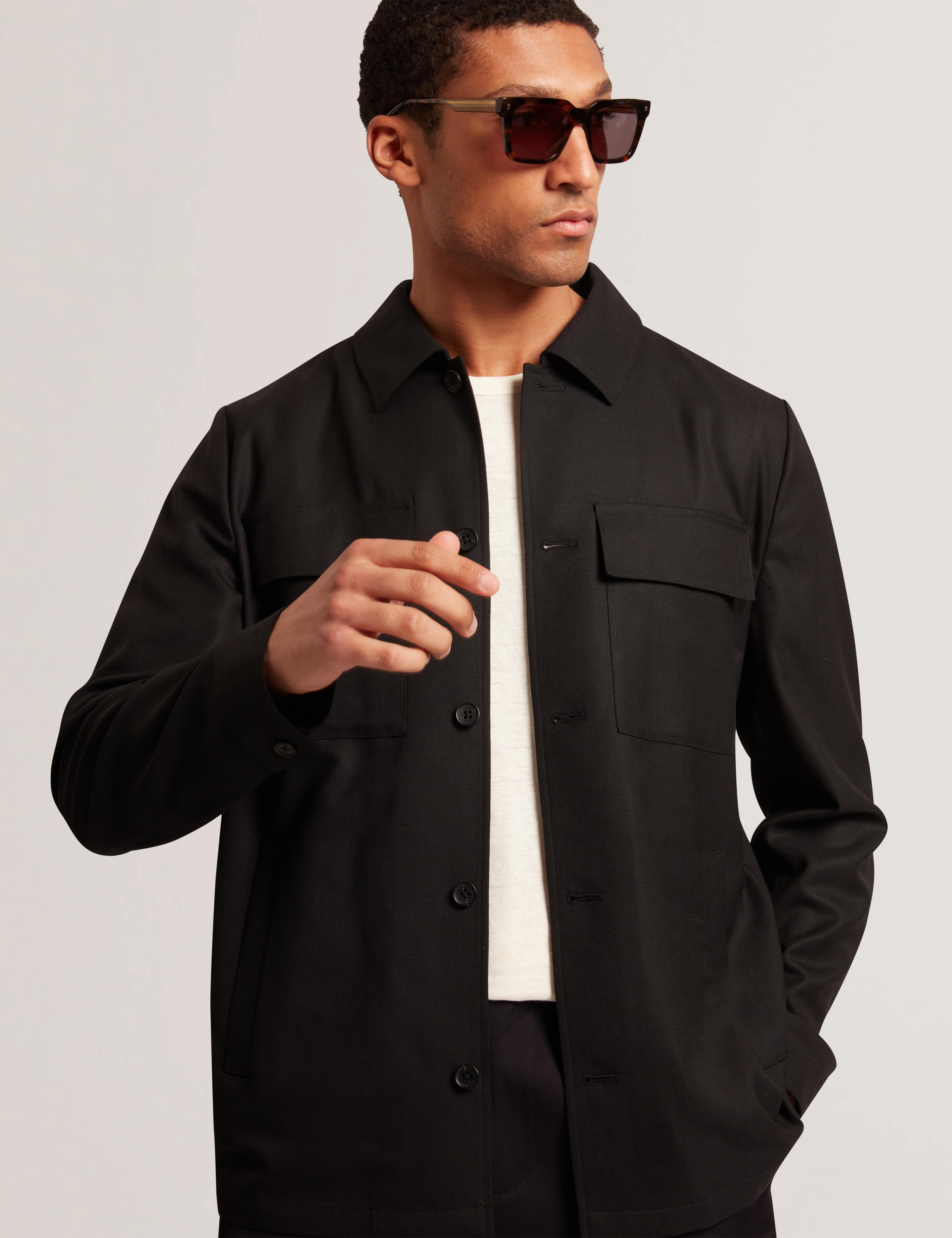 Men SELWYNJ - Black Lightweight Wool Blend Shirt Jacket - Ted Baker