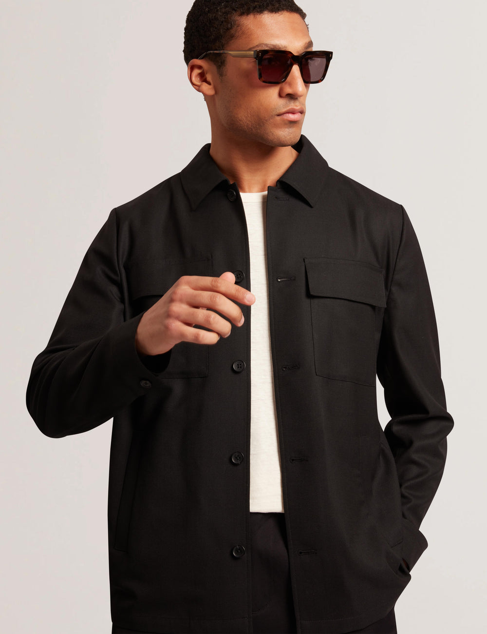 Men SELWYNJ - Black Lightweight Wool Blend Shirt Jacket - Ted Baker
