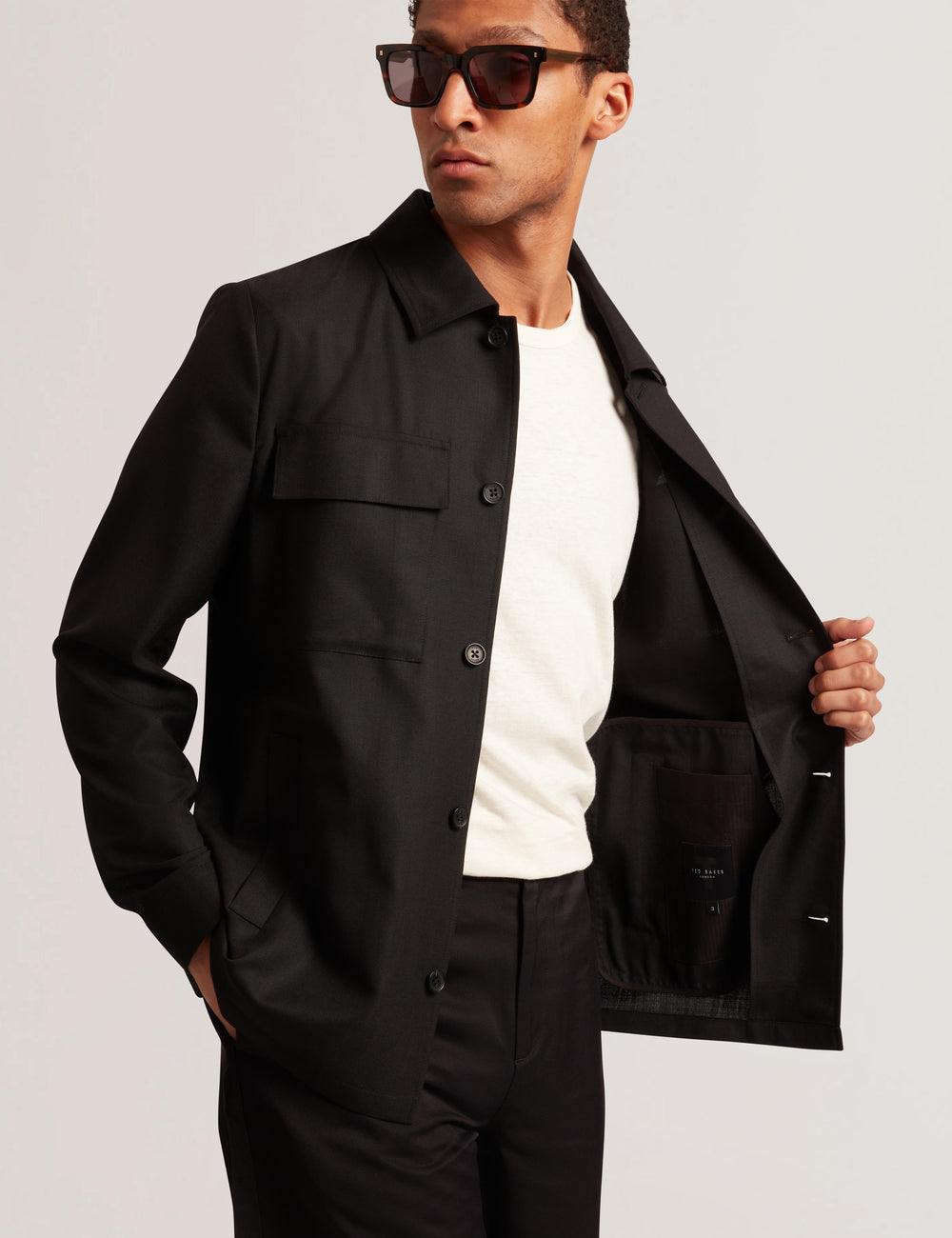 Men SELWYNJ - Black Lightweight Wool Blend Shirt Jacket - Ted Baker