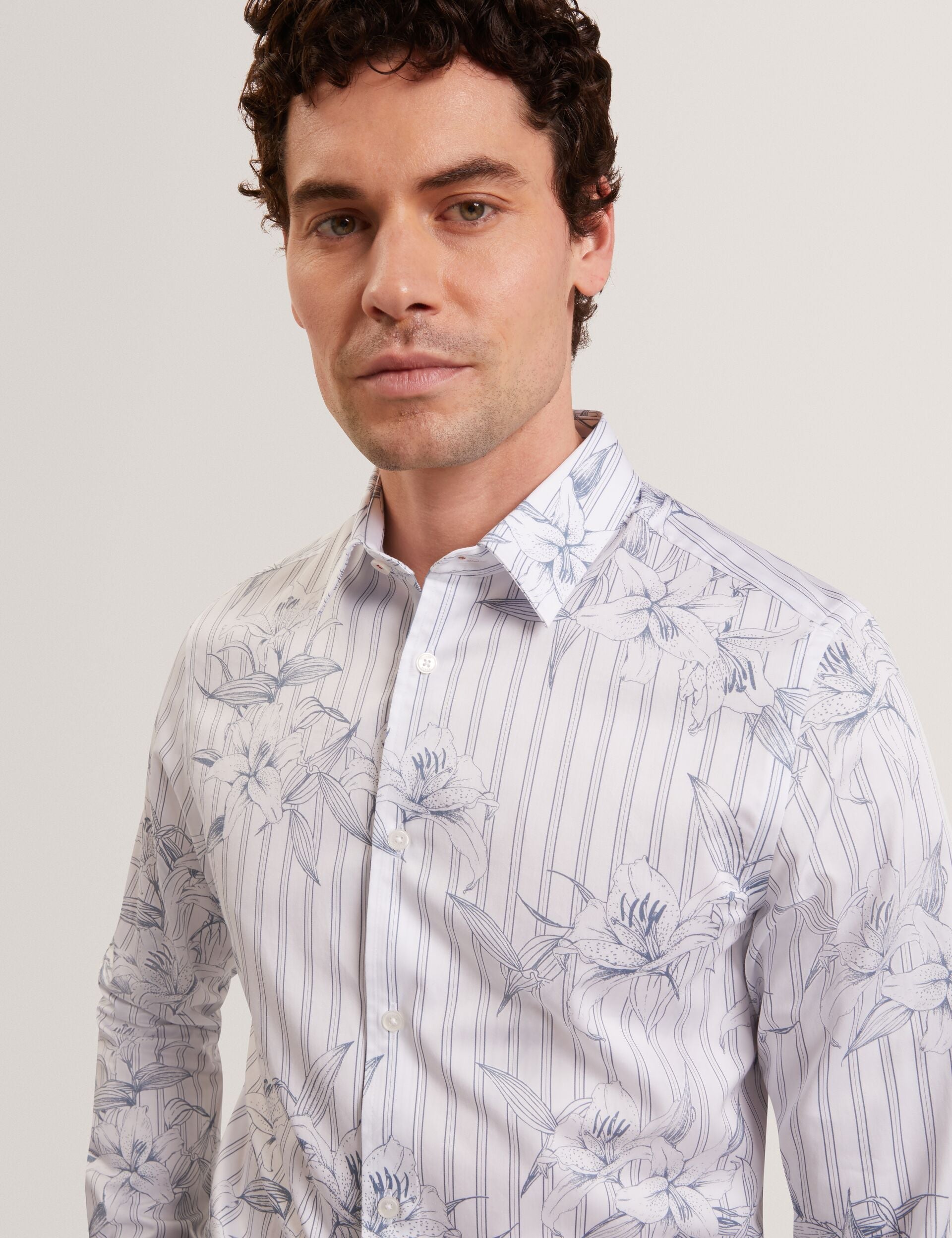 Men CIPHER Floral Stripe Cotton Long Sleeve Shirt - Ted Baker