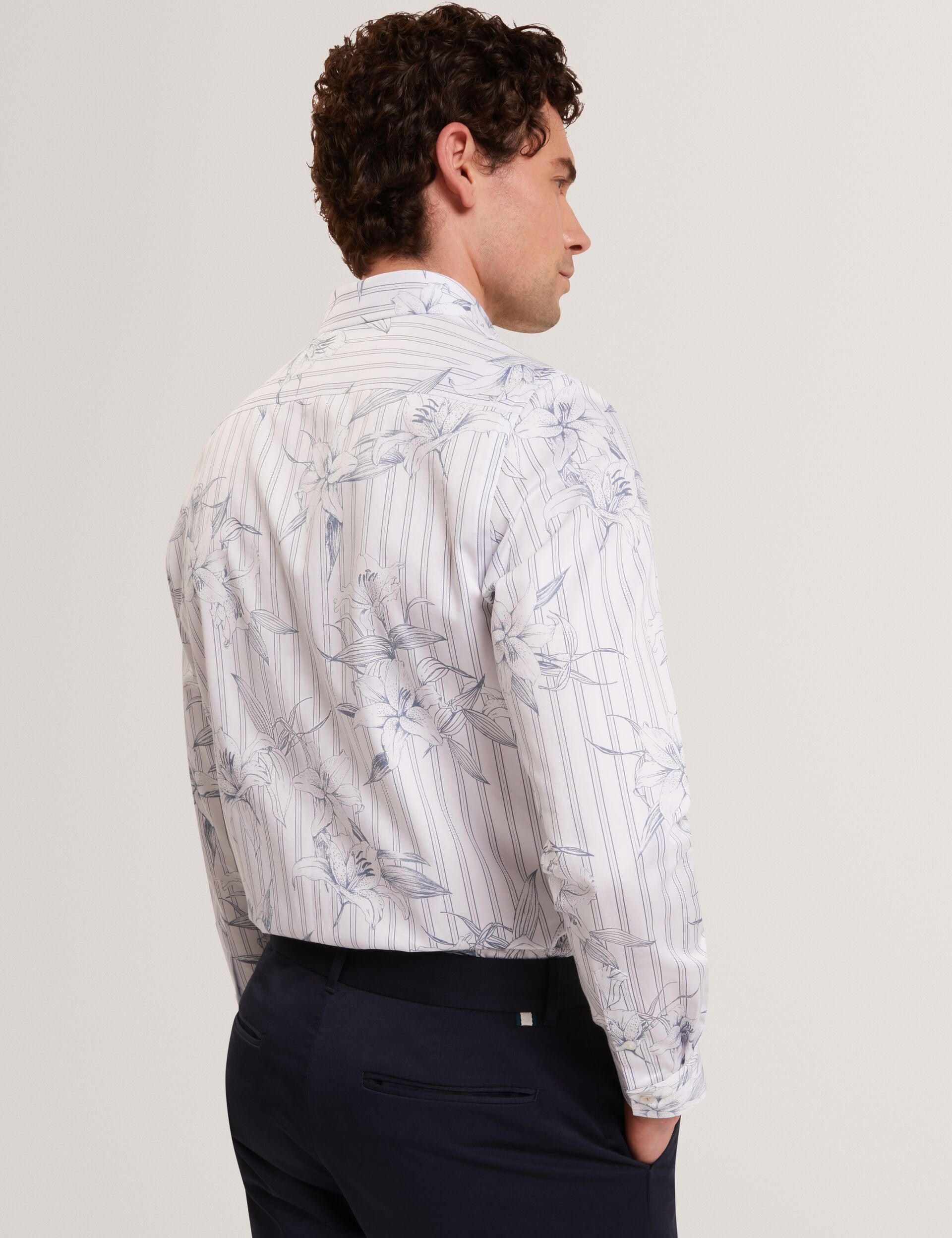 Men CIPHER Floral Stripe Cotton Long Sleeve Shirt - Ted Baker