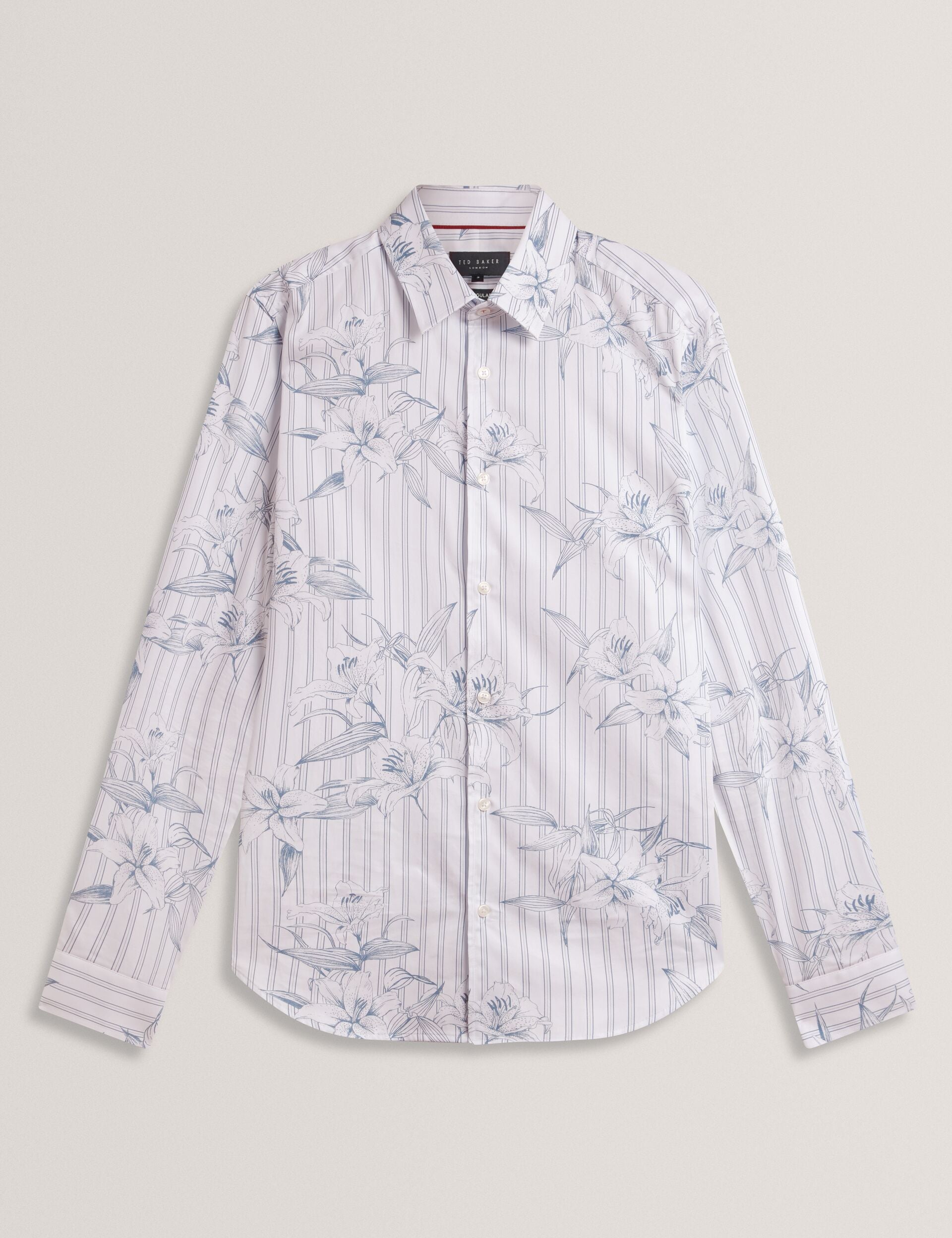 Men CIPHER Floral Stripe Cotton Long Sleeve Shirt - Ted Baker